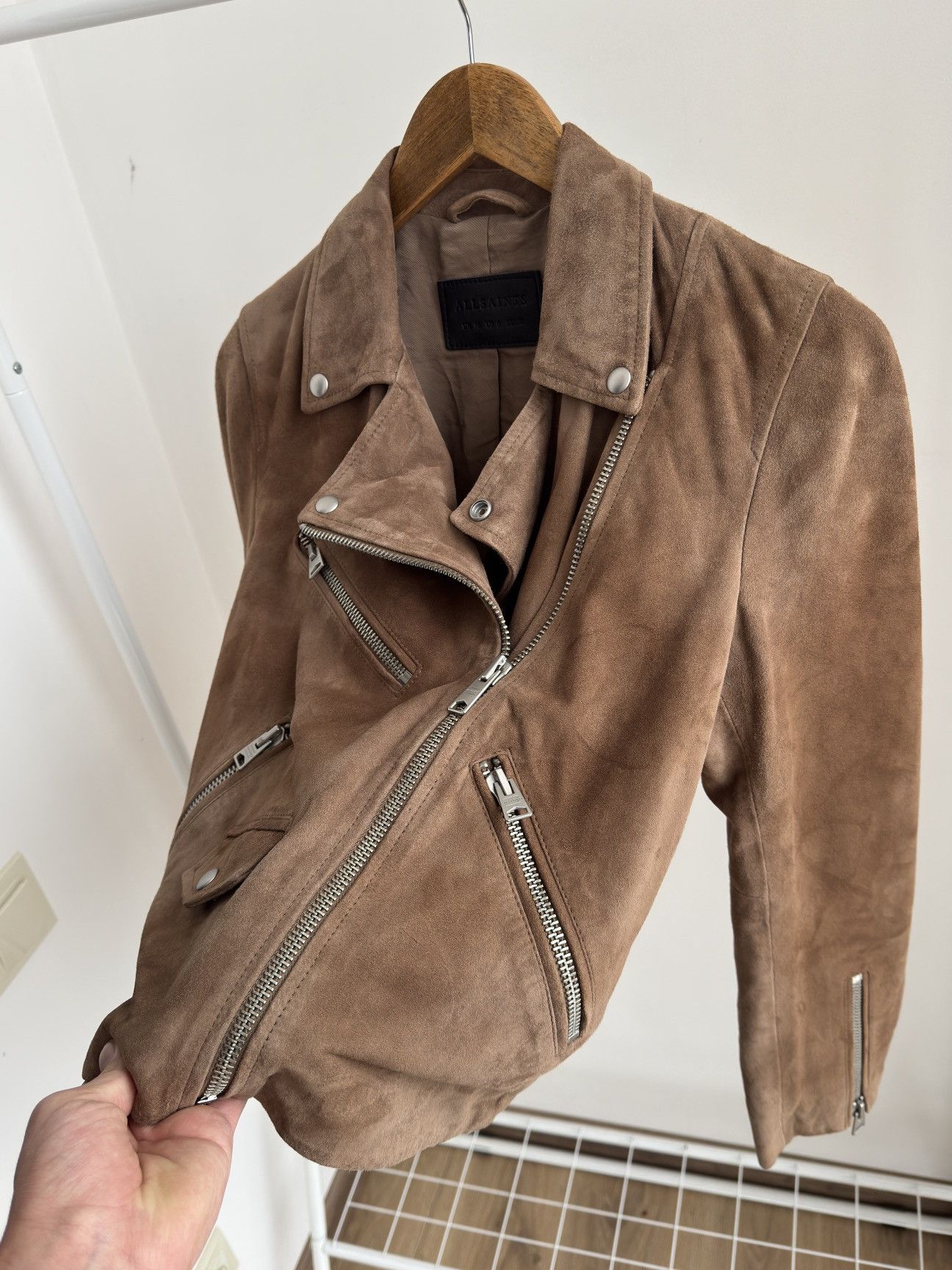 Allsaints ALL SAINTS Powder Brown Suede Balfern Biker Jacket Women’s Size US M / EU 48-50 / 2 - 10 Thumbnail