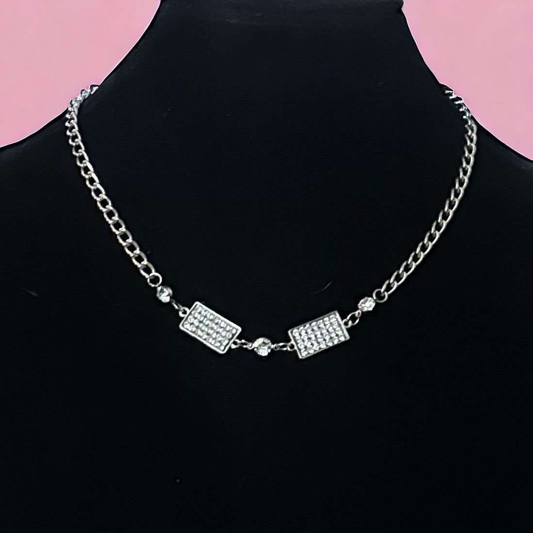 Other Silver tone rhinestone rectangular links necklace Size ONE SIZE - 1 Thumbnail