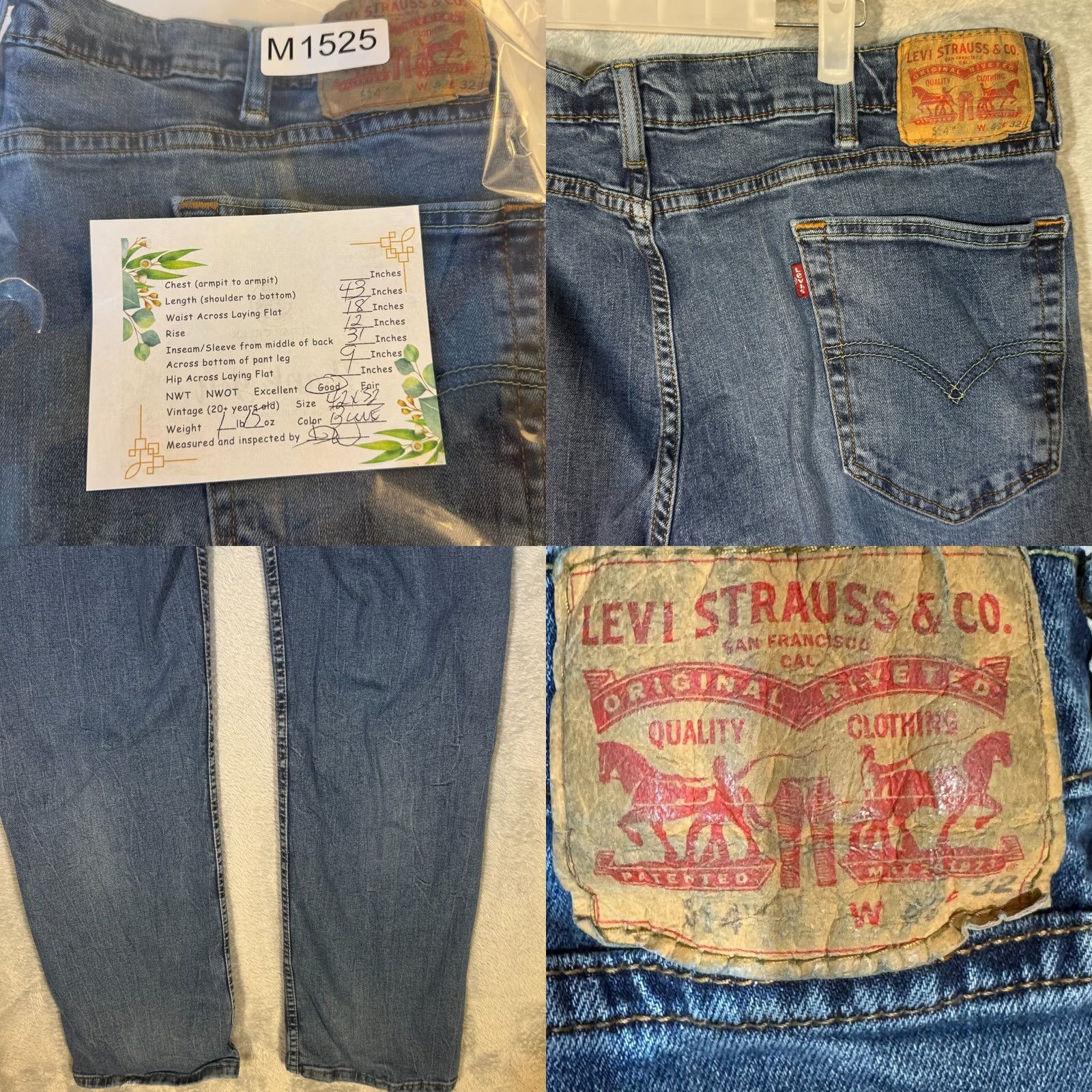 Levi's Levi’s 514 Jeans Men’s 42x32 Blue Denim Straight Mid Rise Regular Fit Styled Clothing Size US 42 / EU 58 - 8 Thumbnail