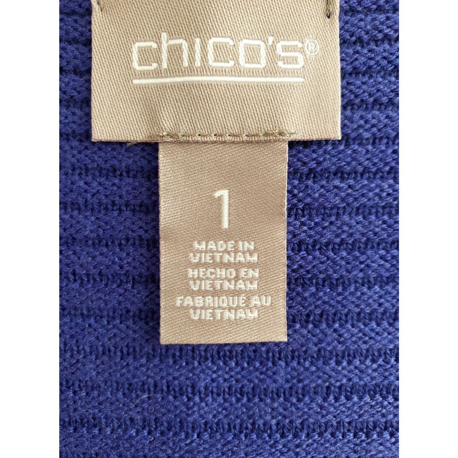 Vintage Chico’s Sweater Womens 3/4 Sleeve V-Neck Knit Pullover Blue Size 1 Regular Fit Cashemere Blend Lightweight Knit Casual Business Travel Women Size XS / US 0-2 / IT 36-38 - 3 Thumbnail