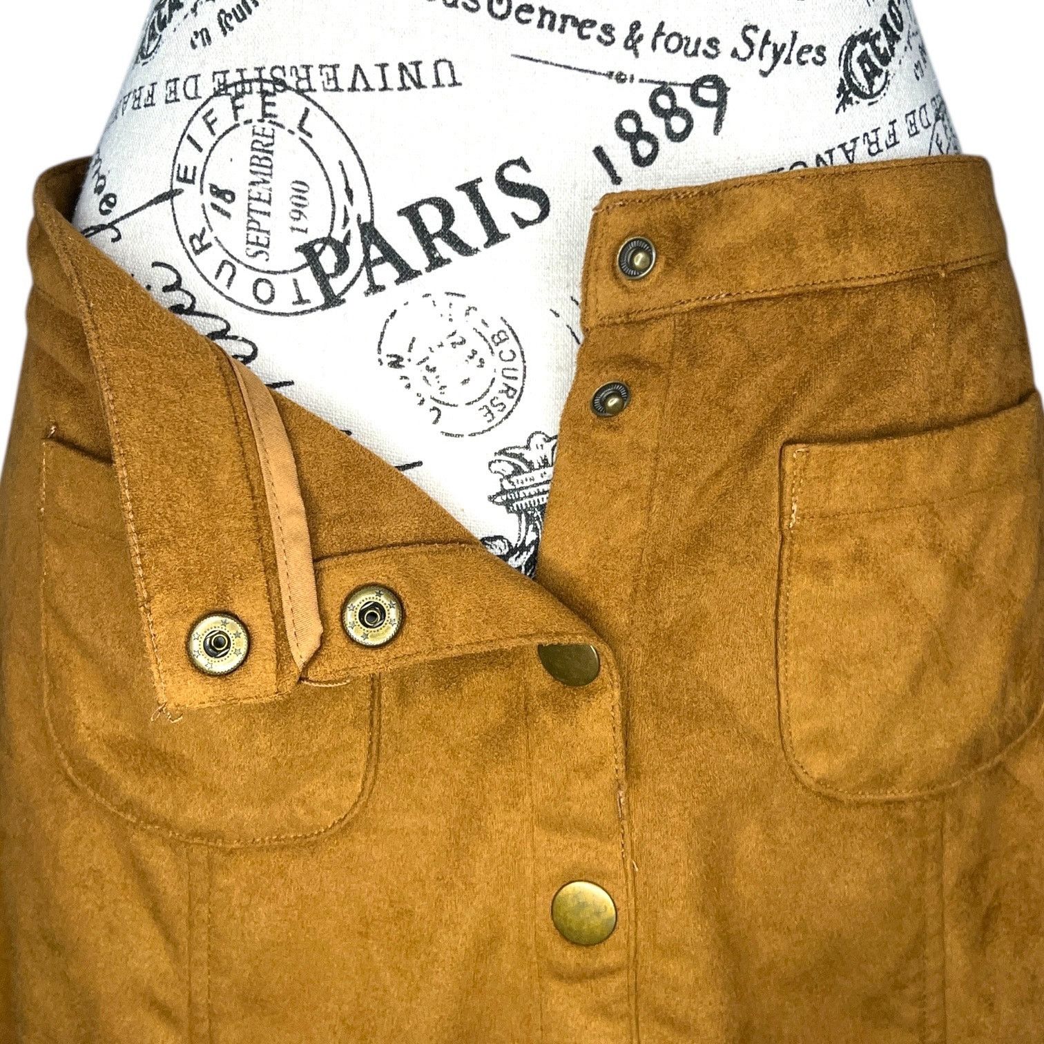 Garage Button Front 2 Square Pocket Faux Suede Skirt Size 28" / US 6 / IT 42 - 7 Thumbnail