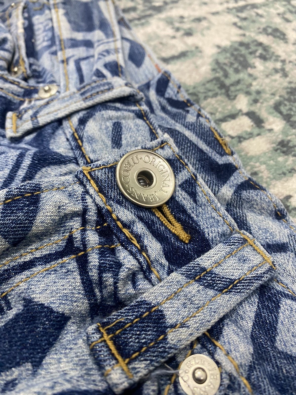 Hysteric Glamour Vintage Co&Lu All Over Acid Wash Printed Effect Smiley Jeans Size US 31 - 16 Thumbnail