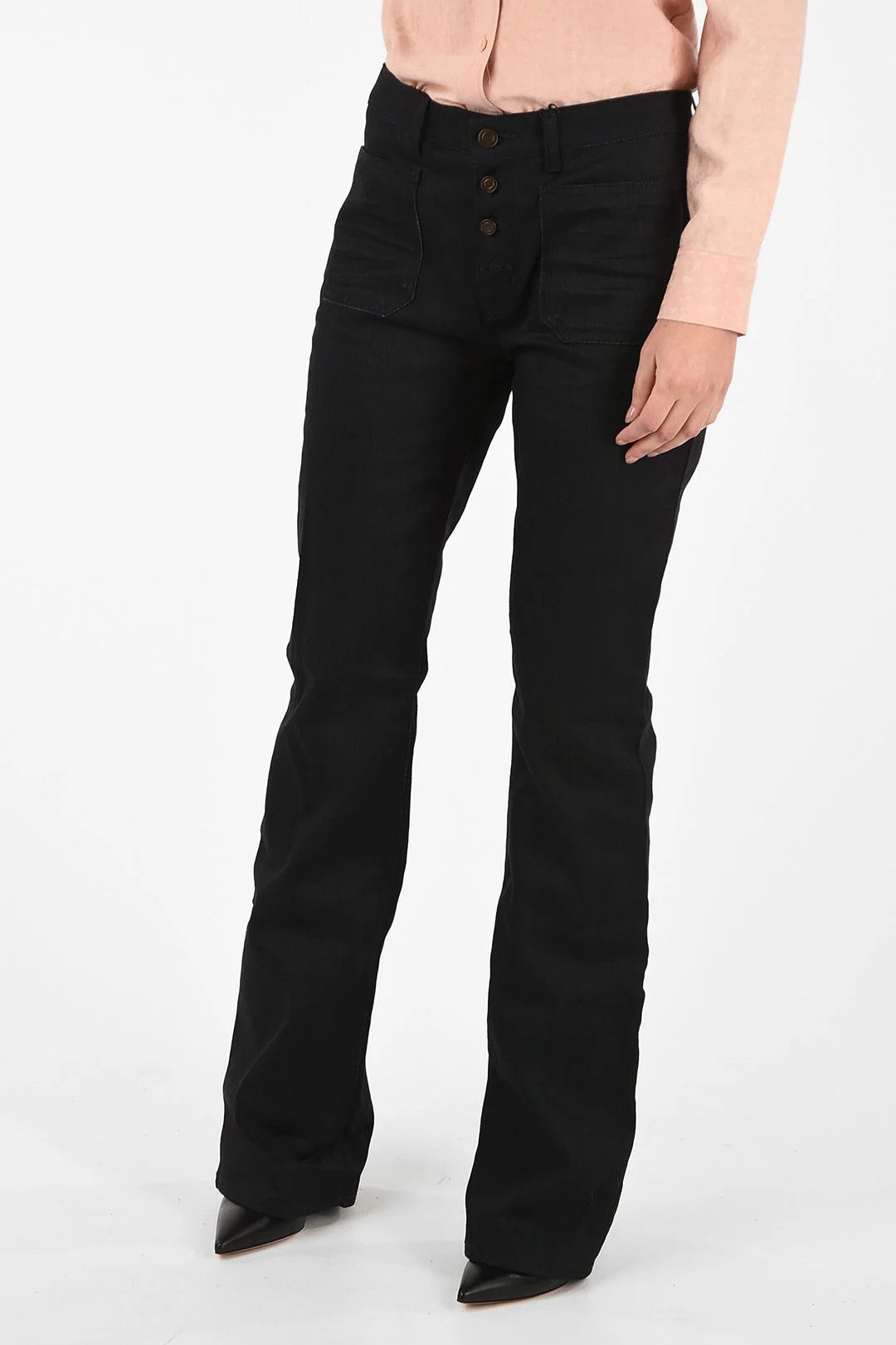Saint Laurent Paris og1mm0326 Boot-Cut High-Waist Jeans in Black Size 26" / US 2 / IT 38 - 1 Thumbnail