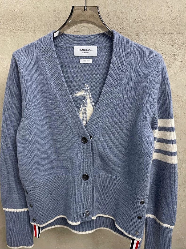 Thom Browne Thom browne Haze blue sailboat four-striped wool cardigan Size XS / US 0-2 / IT 36-38 - 3 Thumbnail