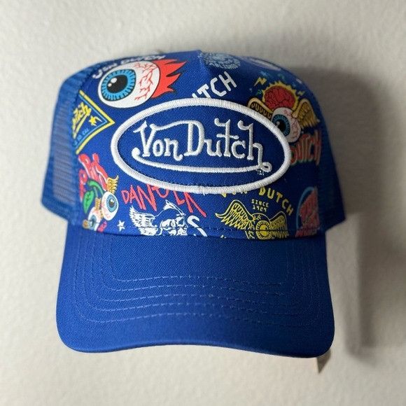 Designer × Von Dutch NWT VON DUTCH BLUE JAX ALL OVER PRINT TRUCKER HAT Size ONE SIZE - 2 Thumbnail