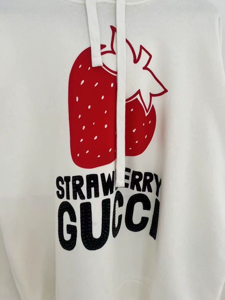 Gucci Gucci Beige strawberry rhinestone letter logo hoodie 2503-N Size M / US 6-8 / IT 42-44 - 2 Thumbnail