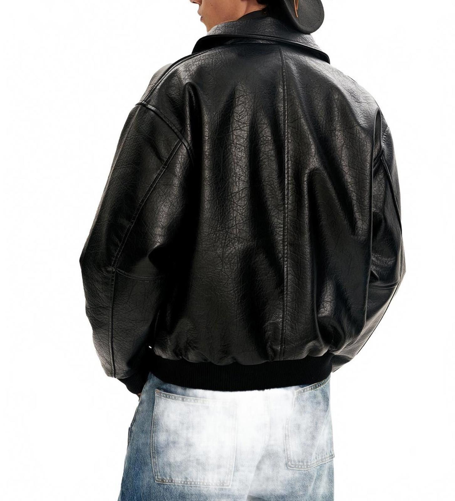 Japanese Brand Black Retro Cracked PU Leather Motorcycle Jacket Size US M / EU 48-50 / 2 - 4 Thumbnail