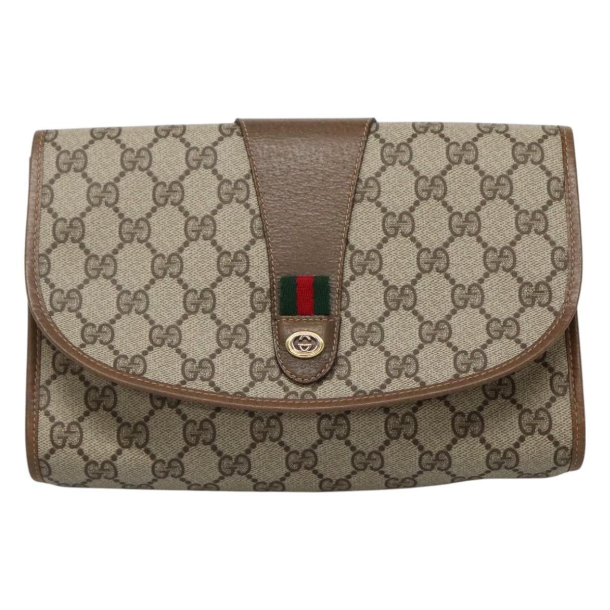 Gucci GUCCI GG Supreme Clutch Bag Pvc Leather Beige Green Red Size ONE SIZE - 1 Thumbnail