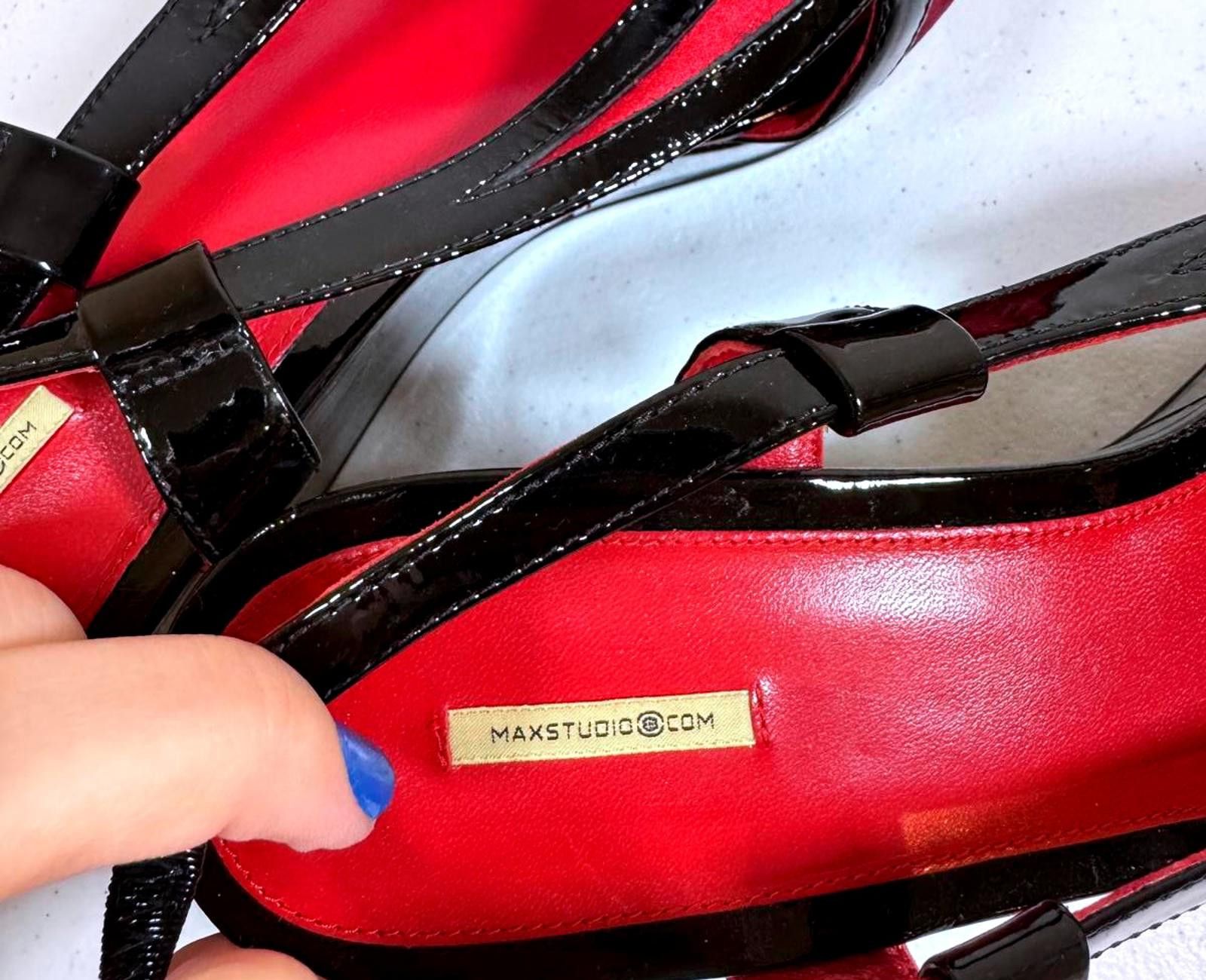 Designer Stylish Max Studio Red and Black Patent Slingback Wedges Size US 10 / IT 40 - 4 Thumbnail