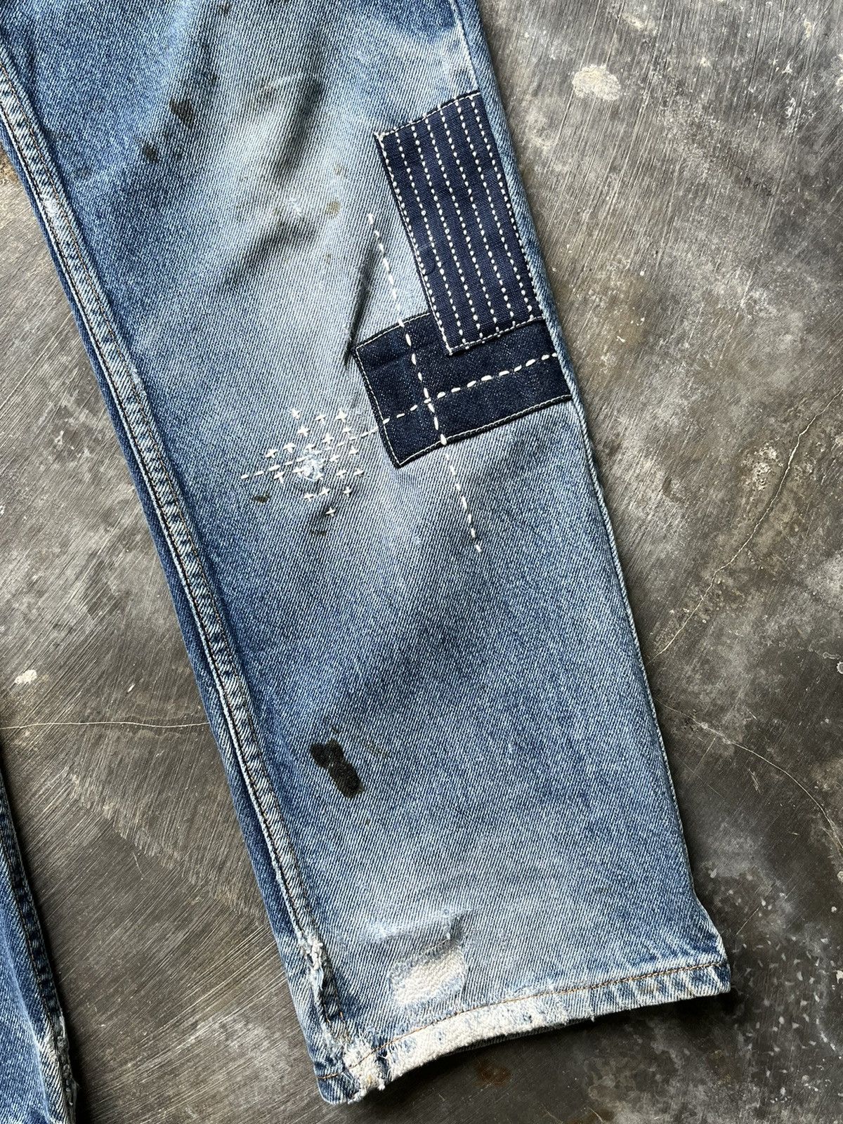 Levi's Vintage Clothing LEVIS 505 straight distressed patchwork jeans Size US 34 / EU 50 - 5 Thumbnail