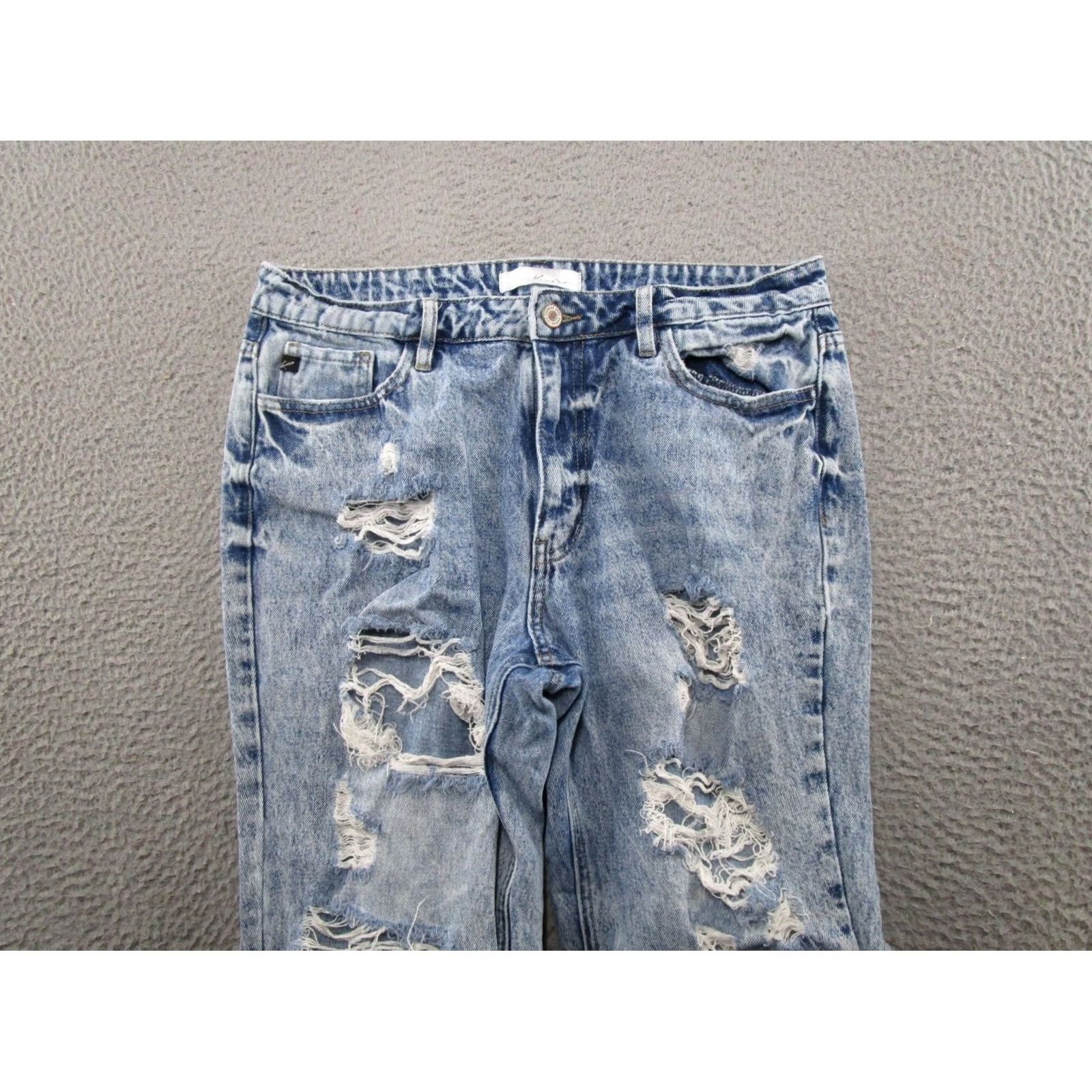 Vintage Kancan Women's Light Wash Denim Jeans Size 11 Regular 5-Pocket Distressed City Straight Jeans Bluefaded Denim Blue Size 32" / US 10 / IT 46 - 3 Thumbnail