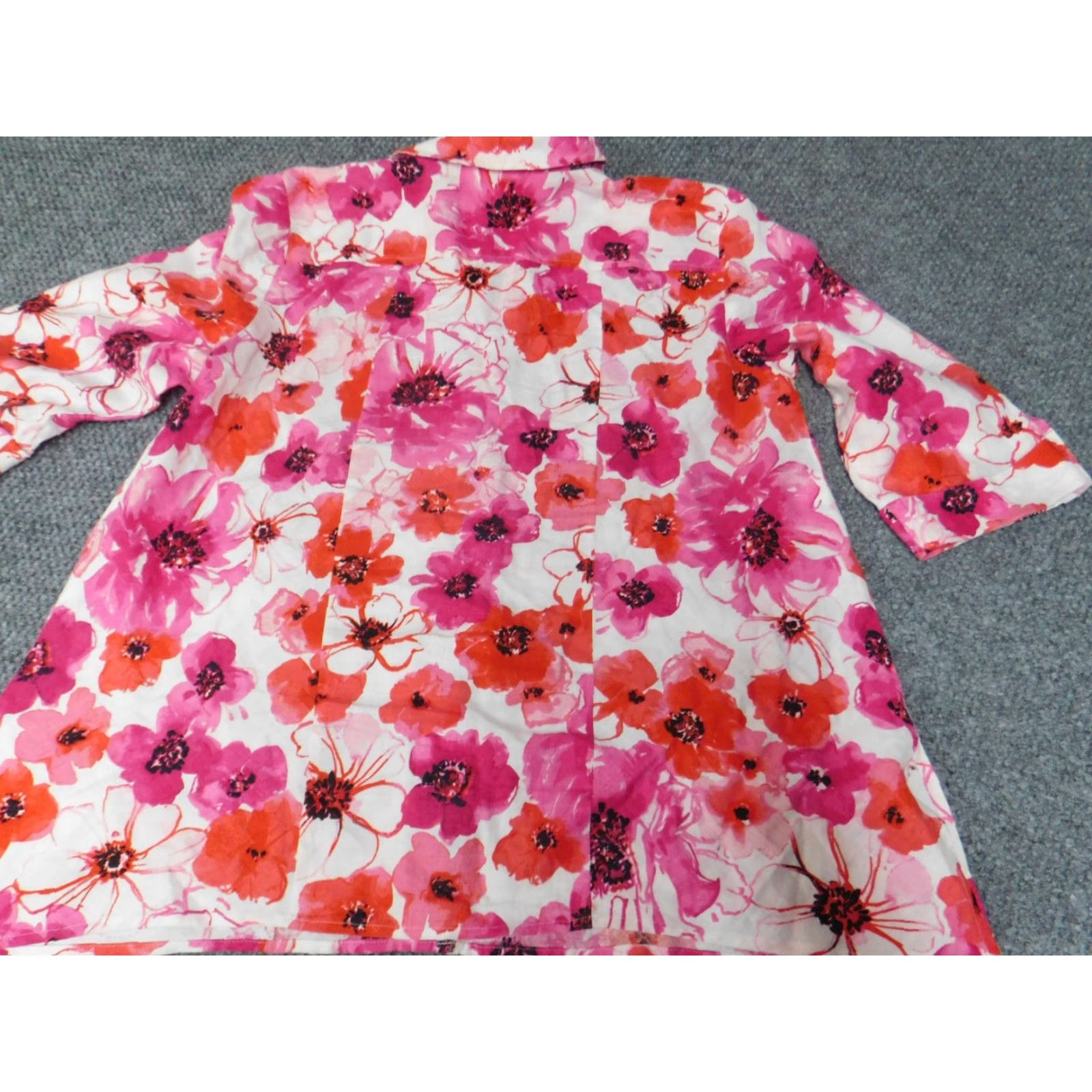 Jones New York Jones New York Womens Blouse Button-Up Petites Pink Floral Casual Cap Sleeve 3/4 Sleeve Womens Size L / US 10 / IT 46 - 7 Thumbnail