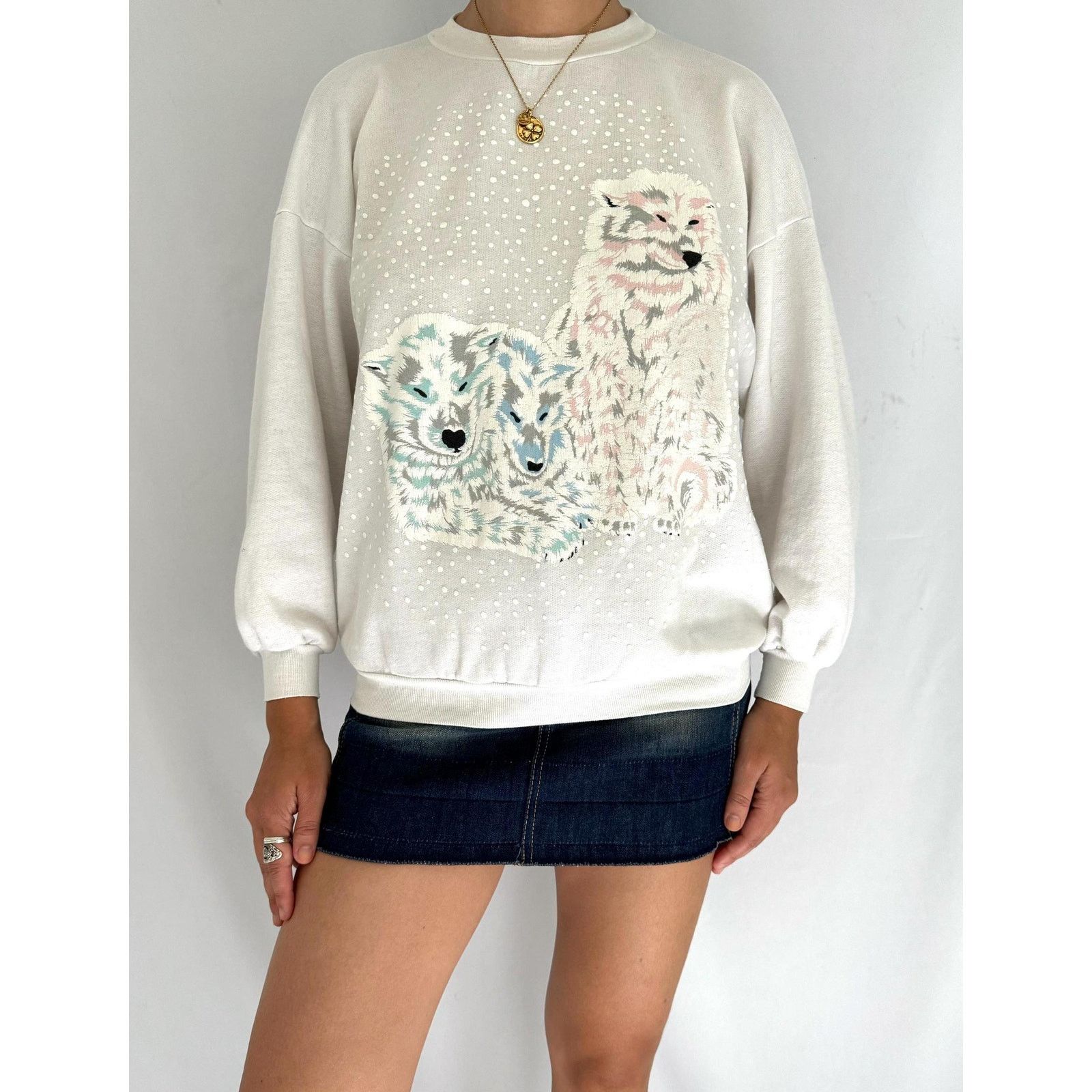 Other 90s vintage white snowy winter wolf graphic pullover sweater Size S / US 4 / IT 40 - 1 Thumbnail