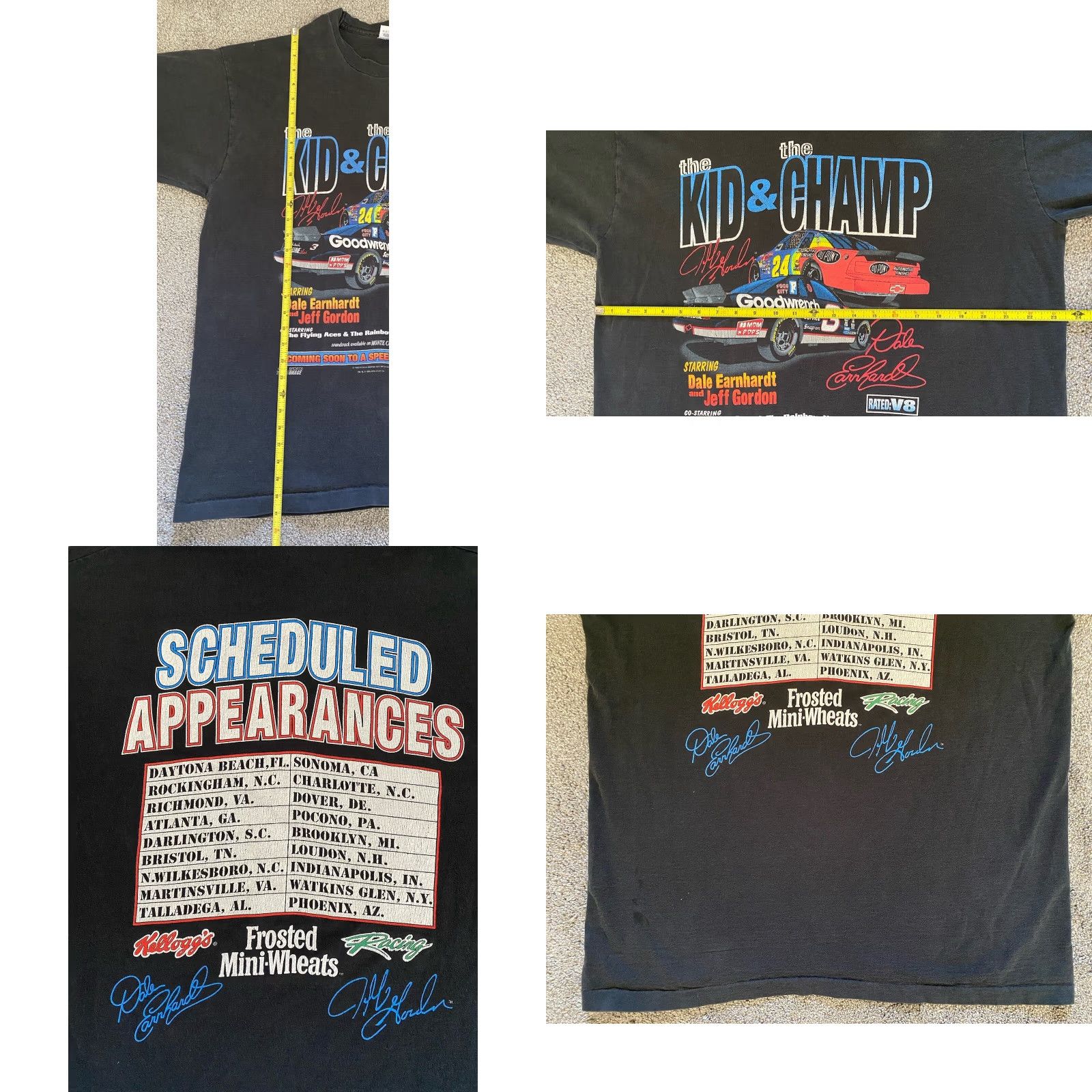 Fruit Of The Loom VINTAGE 1995 The Kid & The Champ Shirt 2XL Black Dale Earnhardt Jeff Gordon Fruit of the Loom Shirt Mens T-Shirt 90s Grunge USA Passenger Theme Size US XXL / EU 58 / 5 - 9 Thumbnail