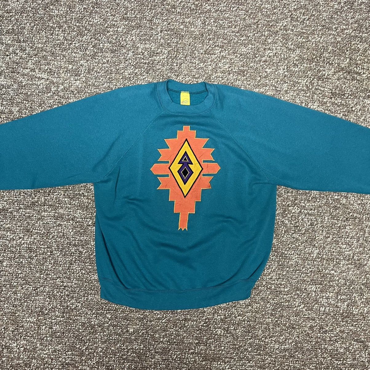 Tultex VTG 70s Native Navajo Southwestern Geometric Raglan Sweater Size XL / US 12-14 / IT 48-50 - 2 Thumbnail