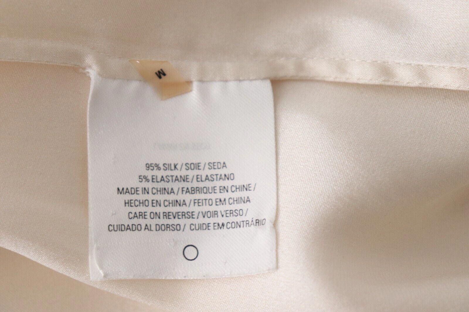 Elie Tahari Elie Tahari Medium Ivory Silk Satin Shirt Top V-Neck Blouse Size M / US 6-8 / IT 42-44 - 4 Thumbnail
