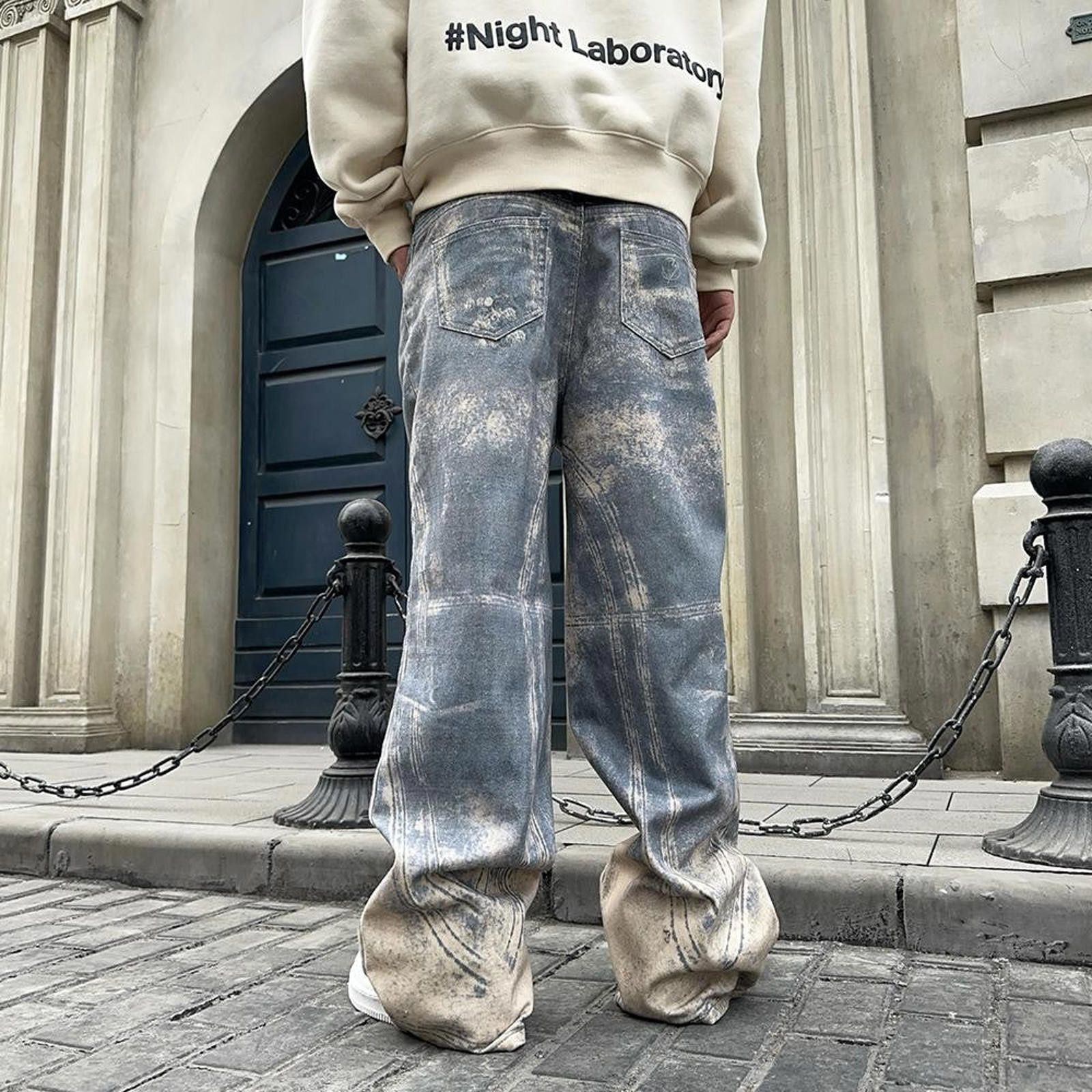 Japanese Brand 3D Print Distressed Jeans – Washed Wide Straight Fit Size US 32 / EU 48 - 3 Thumbnail
