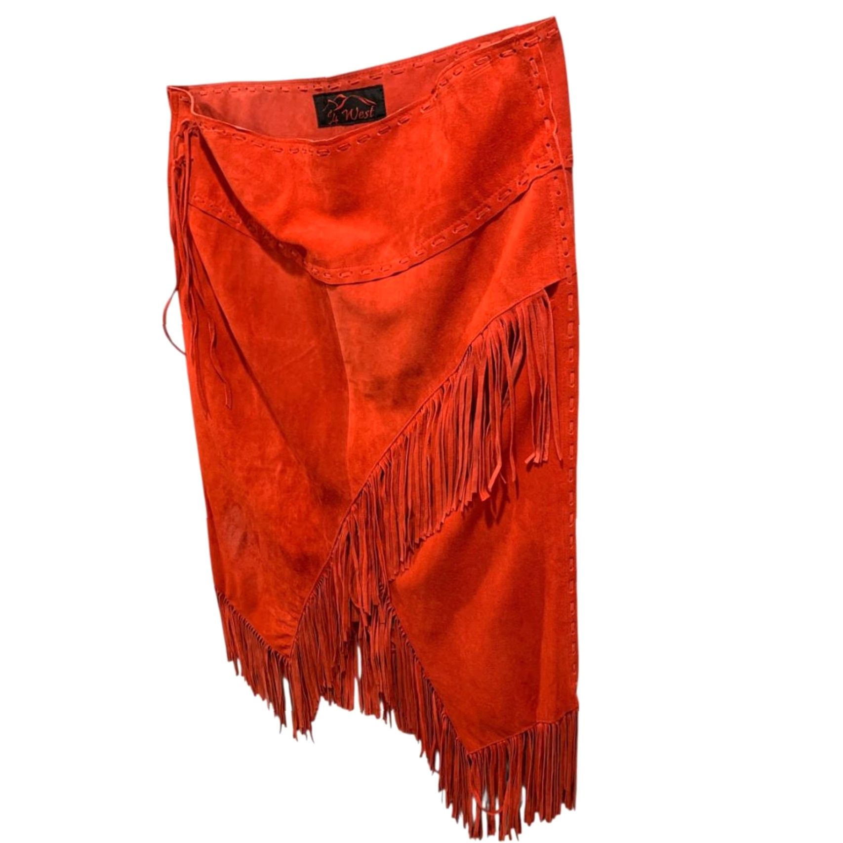 DANCER VINTAGE T4 West Red Suede Midi Skirt Fringed Western Dance Rodeo 3X Women Skirt Adult Plus Size Red Midi Skirt 3X Womens Size 40" / US 18 - 3 Thumbnail
