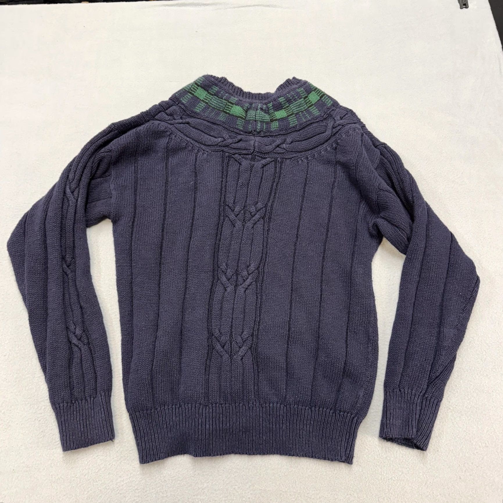 Vintage VINTAGE Cotton Row Sweater Mens XLT Blue Cable-Knit V-Neck Pullover Big Tall Plaid Trim Size US XL / EU 56 / 4 - 3 Thumbnail