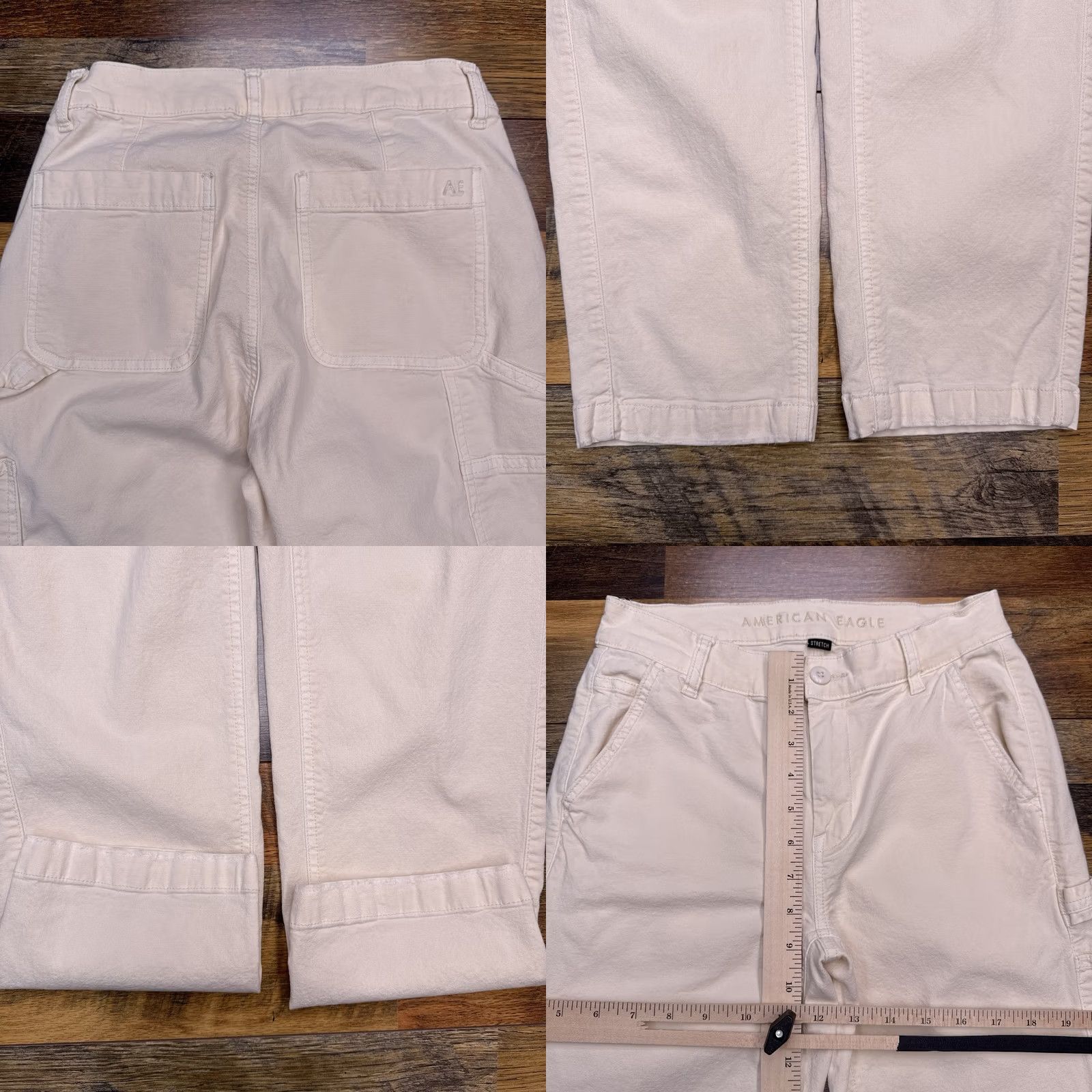 American Eagle Outfitters American Eagle High Rise Straight Pants Womens 0 Regular Beige Stretch Chino Logo City Casual Travel Size 25" / US 0 / IT 36 - 8 Thumbnail