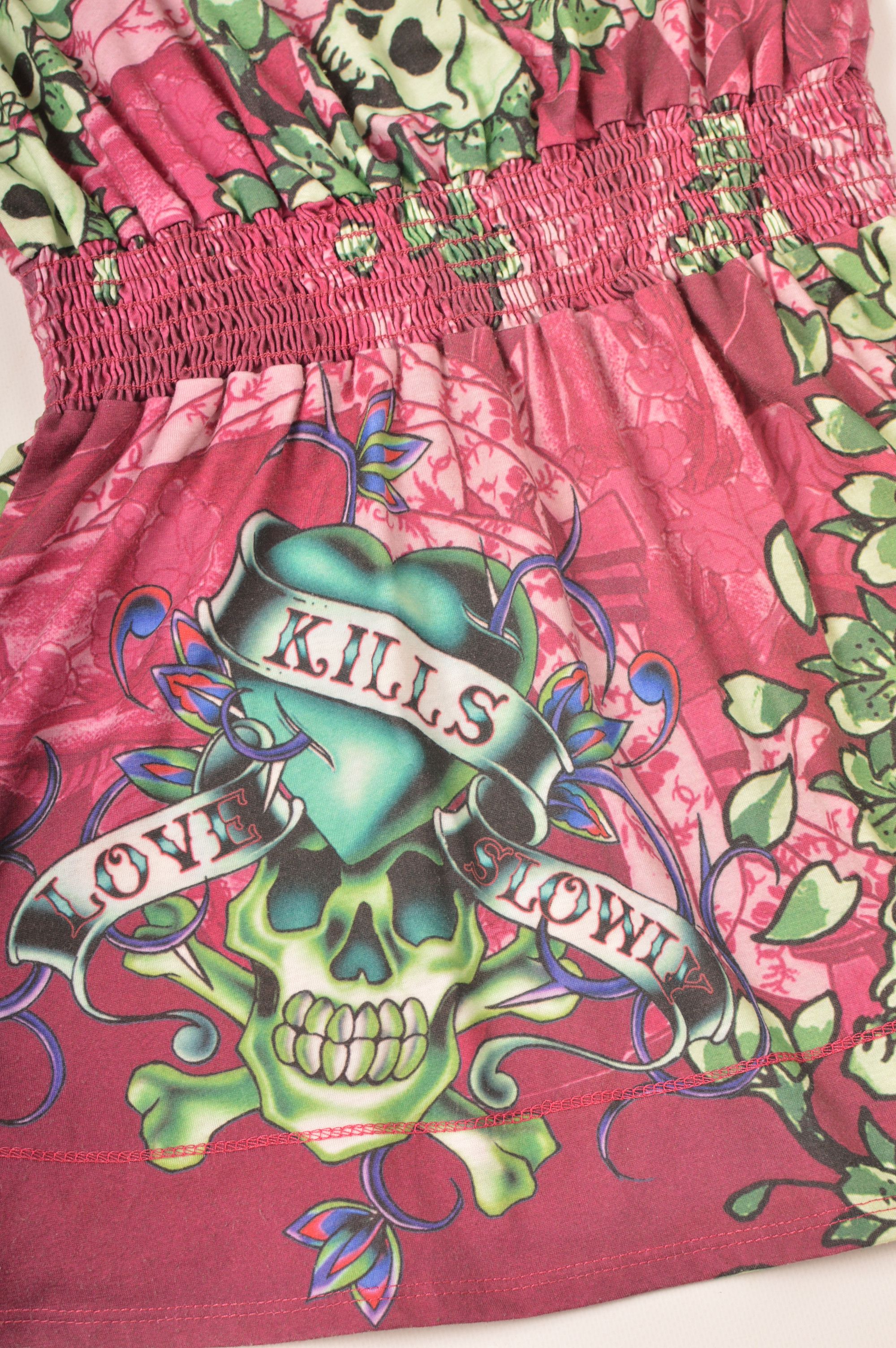 Ed Hardy × Vintage Ed Hardy Love Kills Slowly Skull Print Vintage Mini Dress Size L / US 10 / IT 46 - 2 Thumbnail