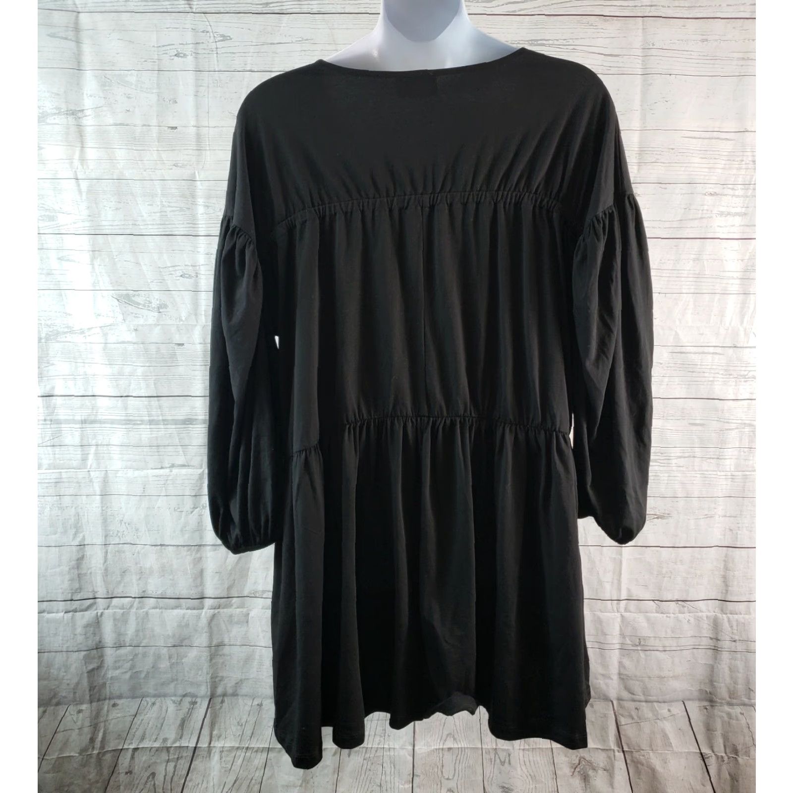 Asos ASOS ASOS Design Womens Dress Solid Black Long Sleeve V-Neck Cotton Size 14 Womens Dress Black Long Sleeve V-Neck Cotton 14 Size XL / US 12-14 / IT 48-50 - 4 Thumbnail