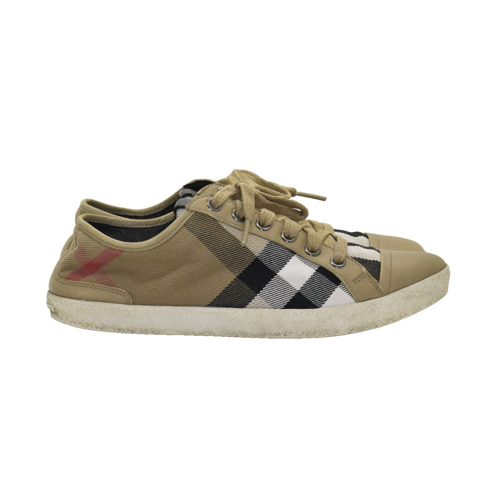 Burberry BURBERRY Brown Nova Check Canvas & Leather Trainers Size 36 Size US 6 / IT 36 - 2 Thumbnail