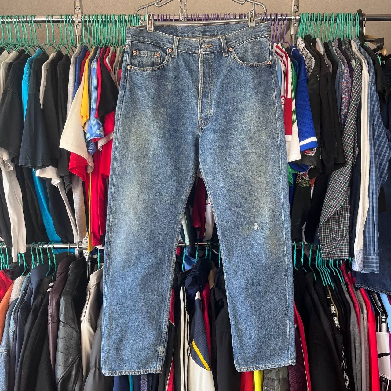 Levi's Vintage 90s Levis 501 Distressed Button Fly Blue Denim Pants Size US 36 / EU 52 - 1 Thumbnail