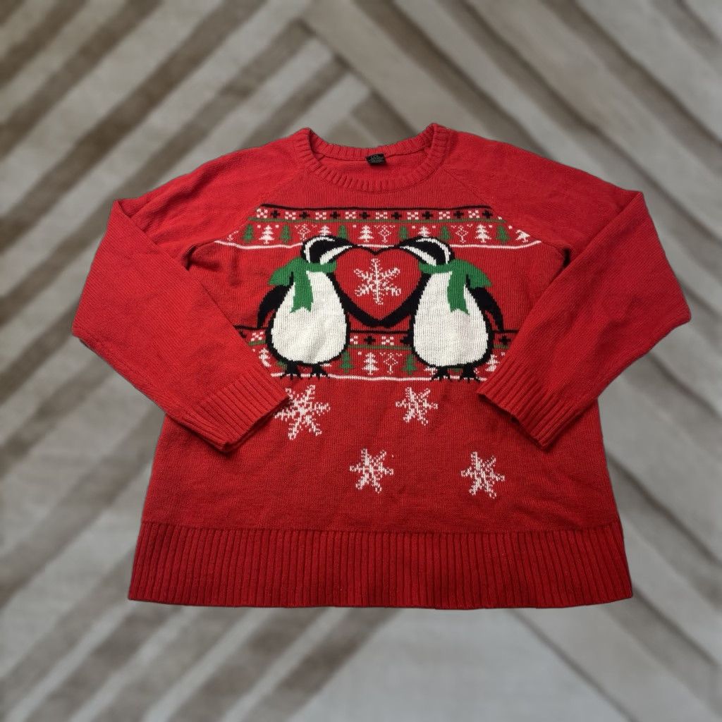 Vintage LOL Vintage Ugly Christmas Sweater Womens XL Red Penguin Heart Knit Fair Isle Pullover Knitted Christmas Holiday Size XL / US 12-14 / IT 48-50 - 1 Thumbnail