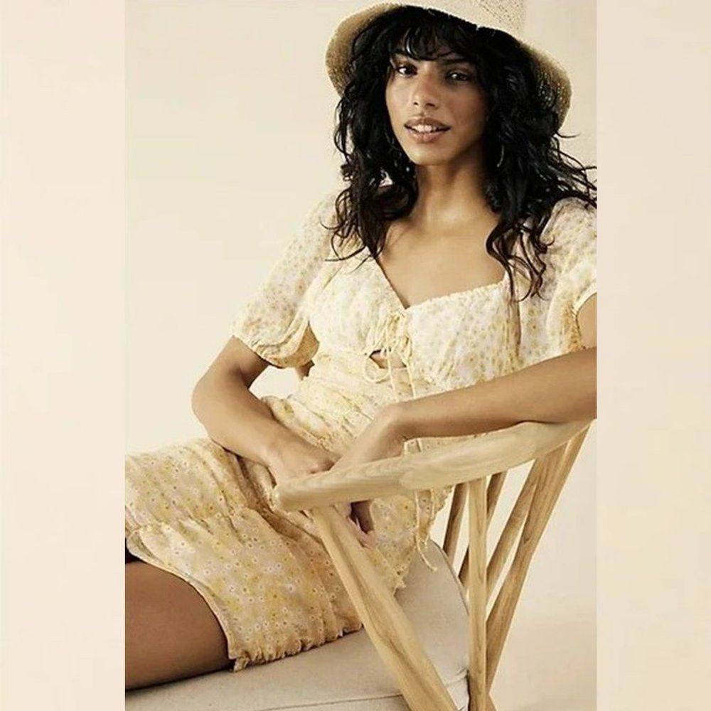 Free People New Free People Tea Yellow Floral Tessa Dress Size M Size M / US 6-8 / IT 42-44 - 1 Thumbnail