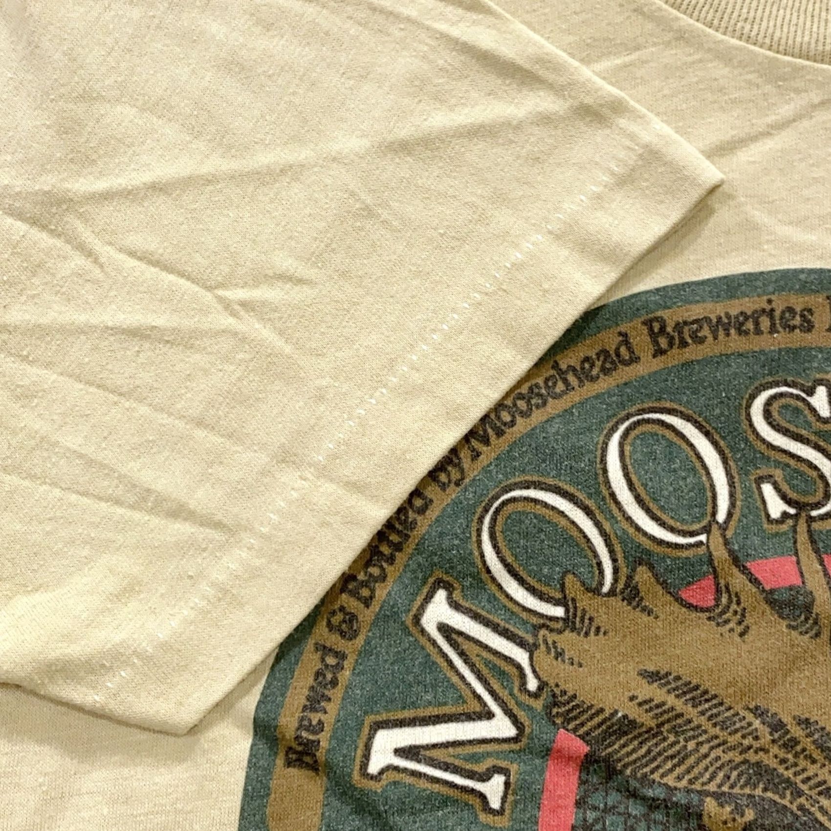 Vintage VINTAGE Moosehead Beer T-Shirt Small/Medium Shirt Men Beige 80s 90s Distressed Crew Neck Short Sleeve Cotton Polyester Size US S / EU 44-46 / 1 - 3 Thumbnail