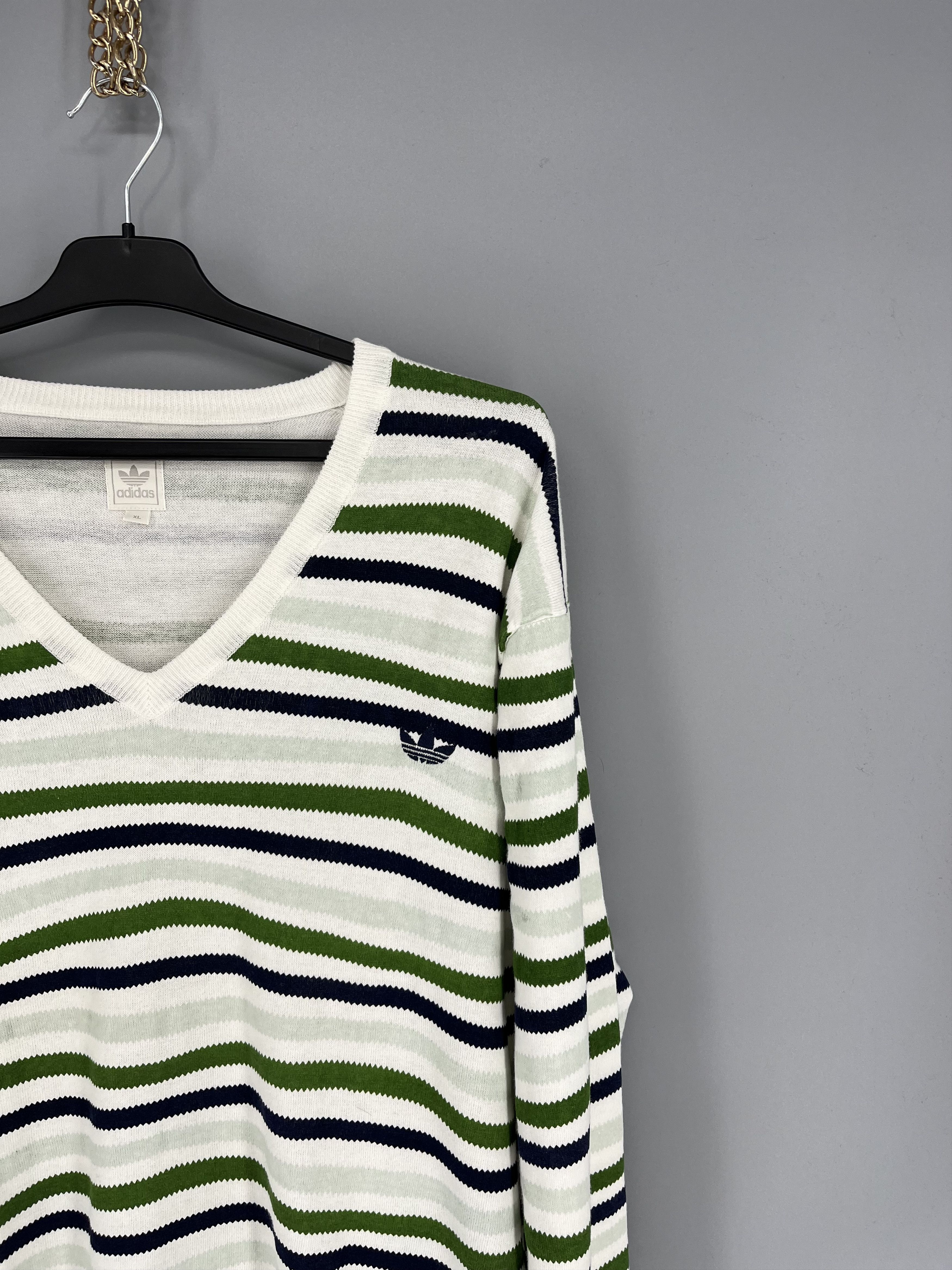 Adidas × Vintage Vintage Y2K Adidas Streetwear Style Striped V-neck Sweater Size US XL / EU 56 / 4 - 4 Thumbnail