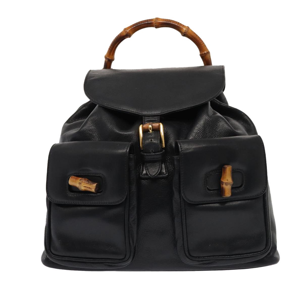 Gucci Bamboo Black Leather Backpack Bag (Pre-Owned) Size ONE SIZE - 1 Thumbnail
