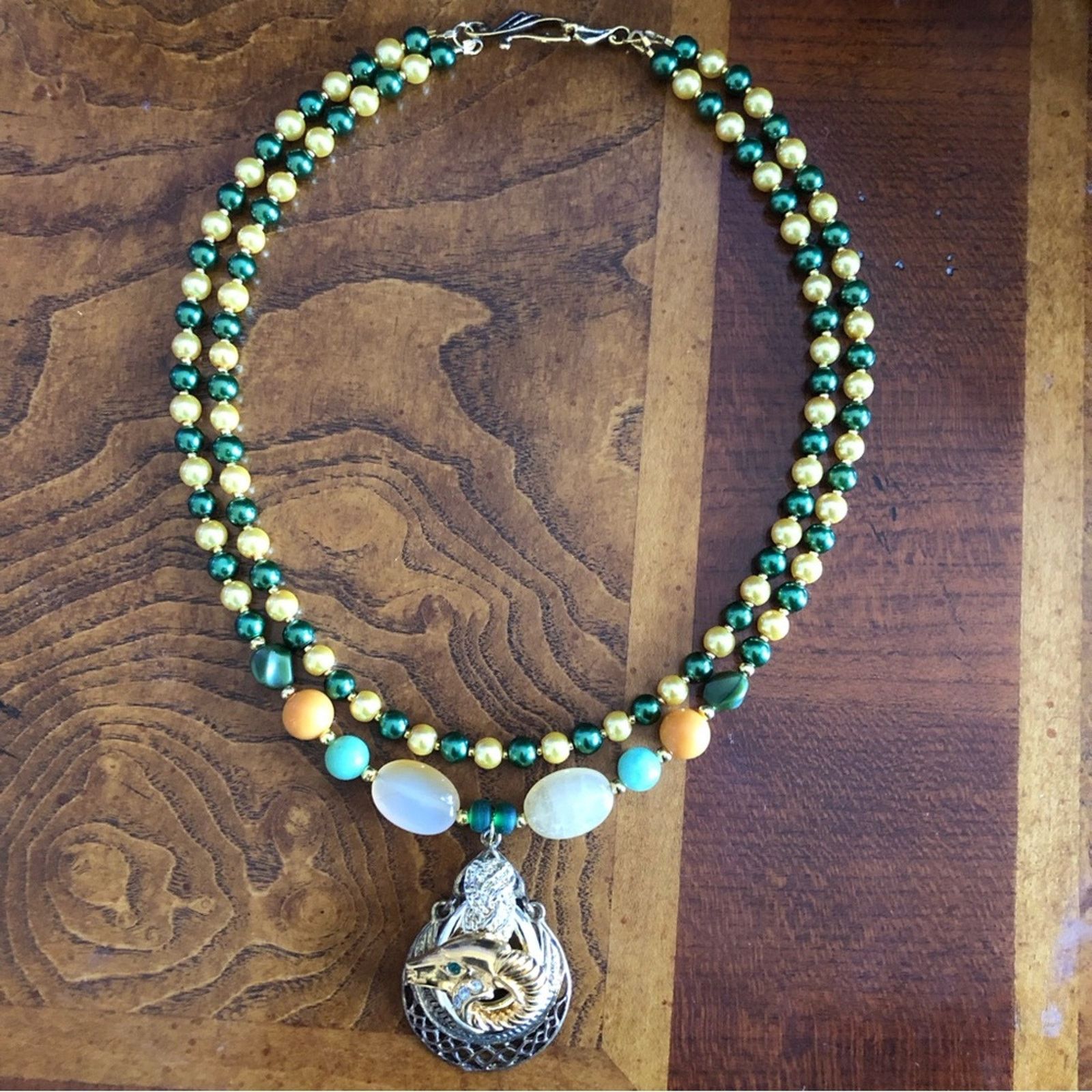 Handmade Handcrafted repurpose double strand KJL emerald ram necklace Size ONE SIZE - 11 Thumbnail