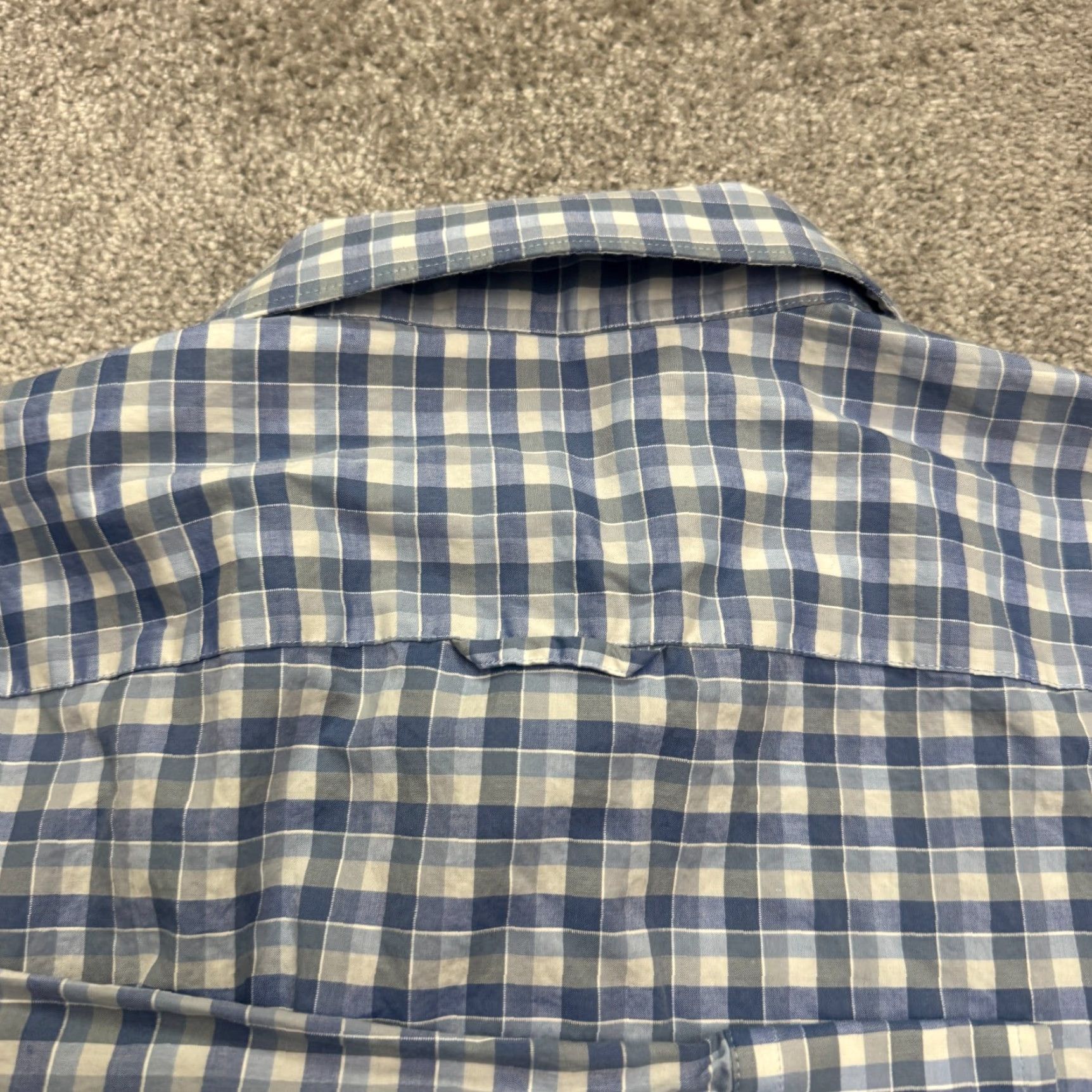 Egara VINTAGE Egara Men's Dress Shirt XXL Blue White Plaid Cotton Slim Fit Button-Down Casual Workwear Size 48R - 2 Thumbnail