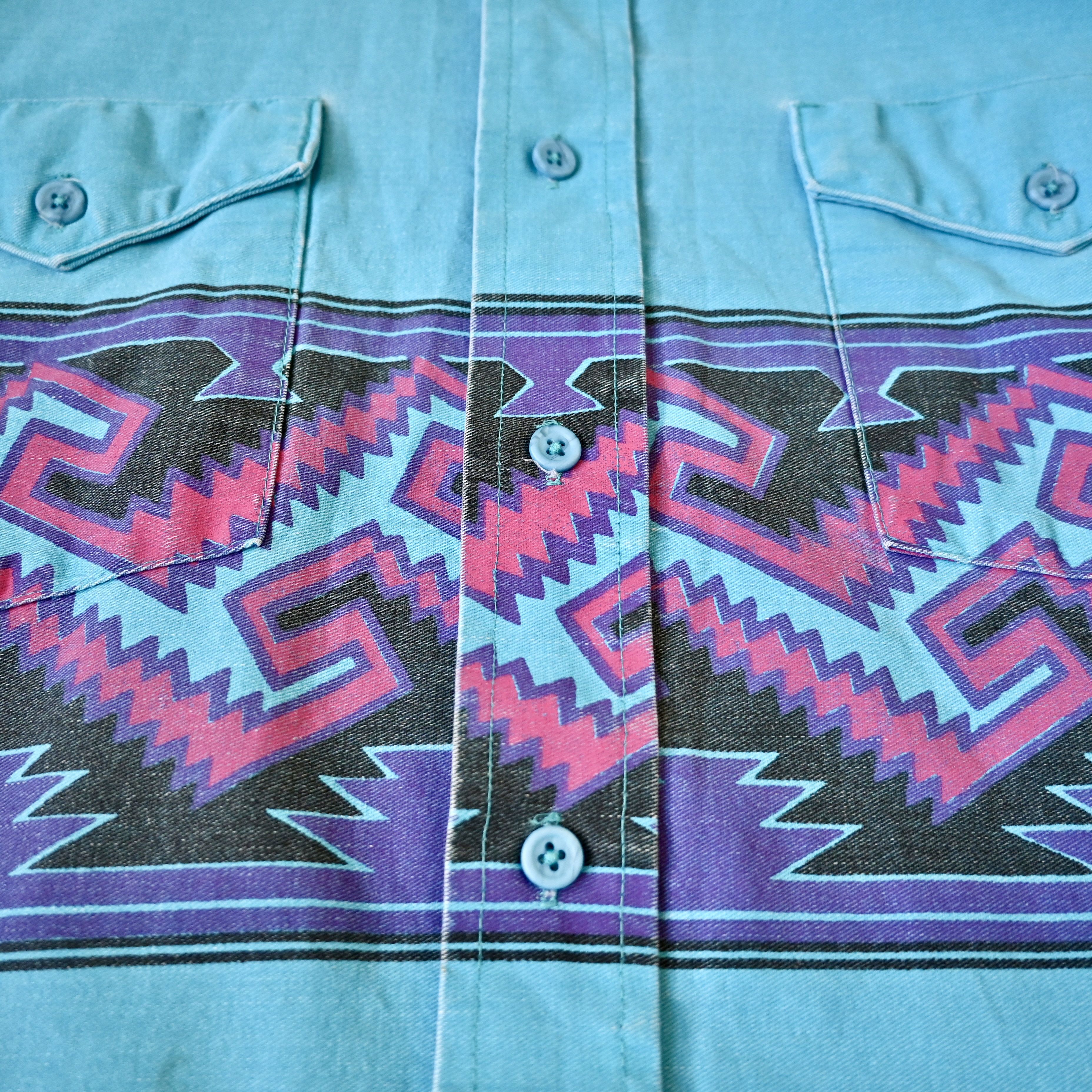 Vintage VTG Wrangler brushpopper shirt Aztec Navajo turquoise 16.5 Size US L / EU 52-54 / 3 - 6 Thumbnail
