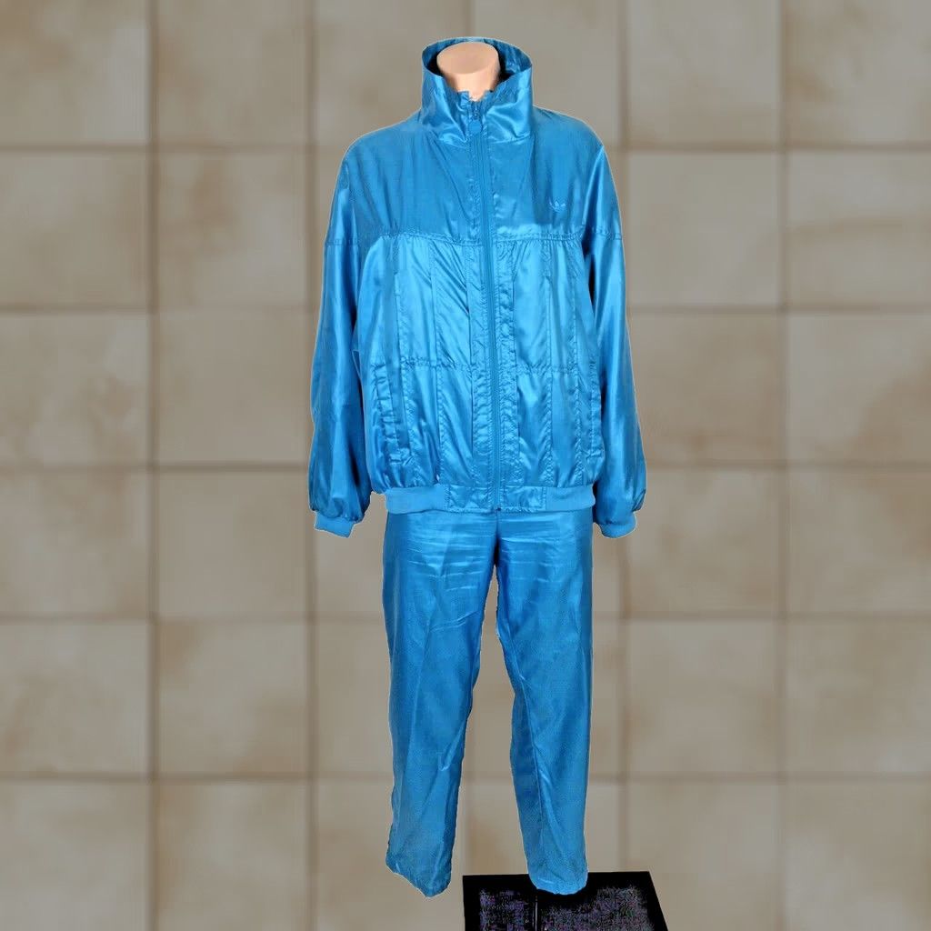 Adidas VINTAGE Adidas Trefoil Track Suit Windbreaker TEAL 80s Large Taiwan Womens Shiny Size L / US 10 / IT 46 - 1 Thumbnail