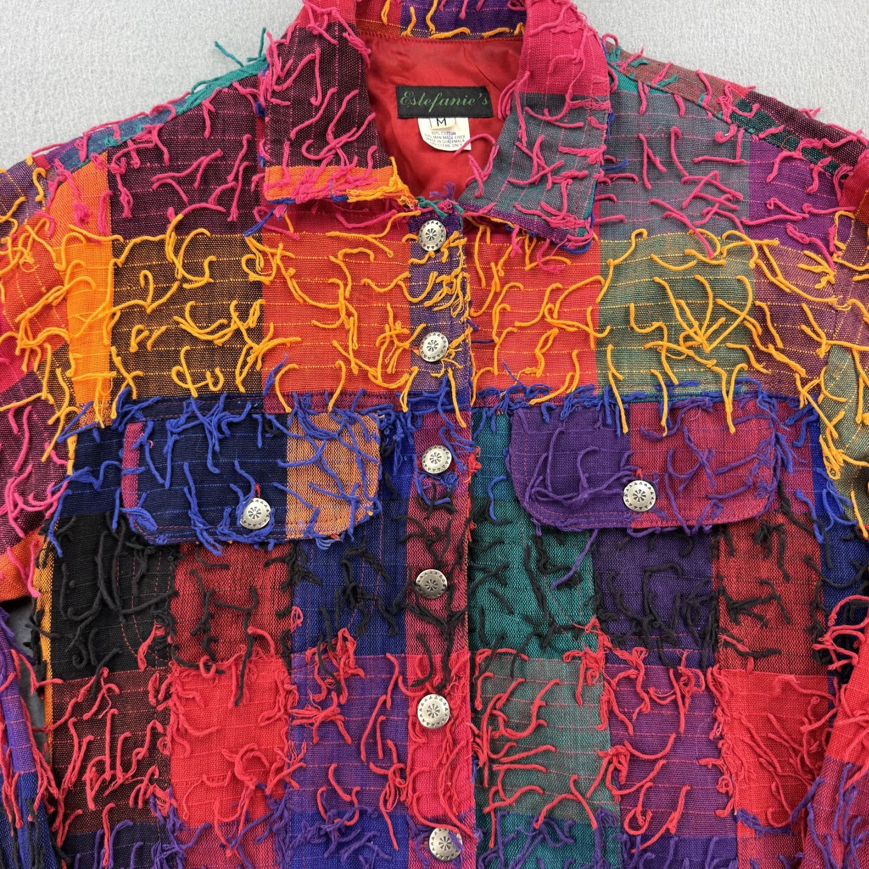 Vintage VINTAGE Estefanie’s Jacket Womens M Patchwork Textured Fringe Boho Guatemala Artisa Size M / US 6-8 / IT 42-44 - 2 Thumbnail