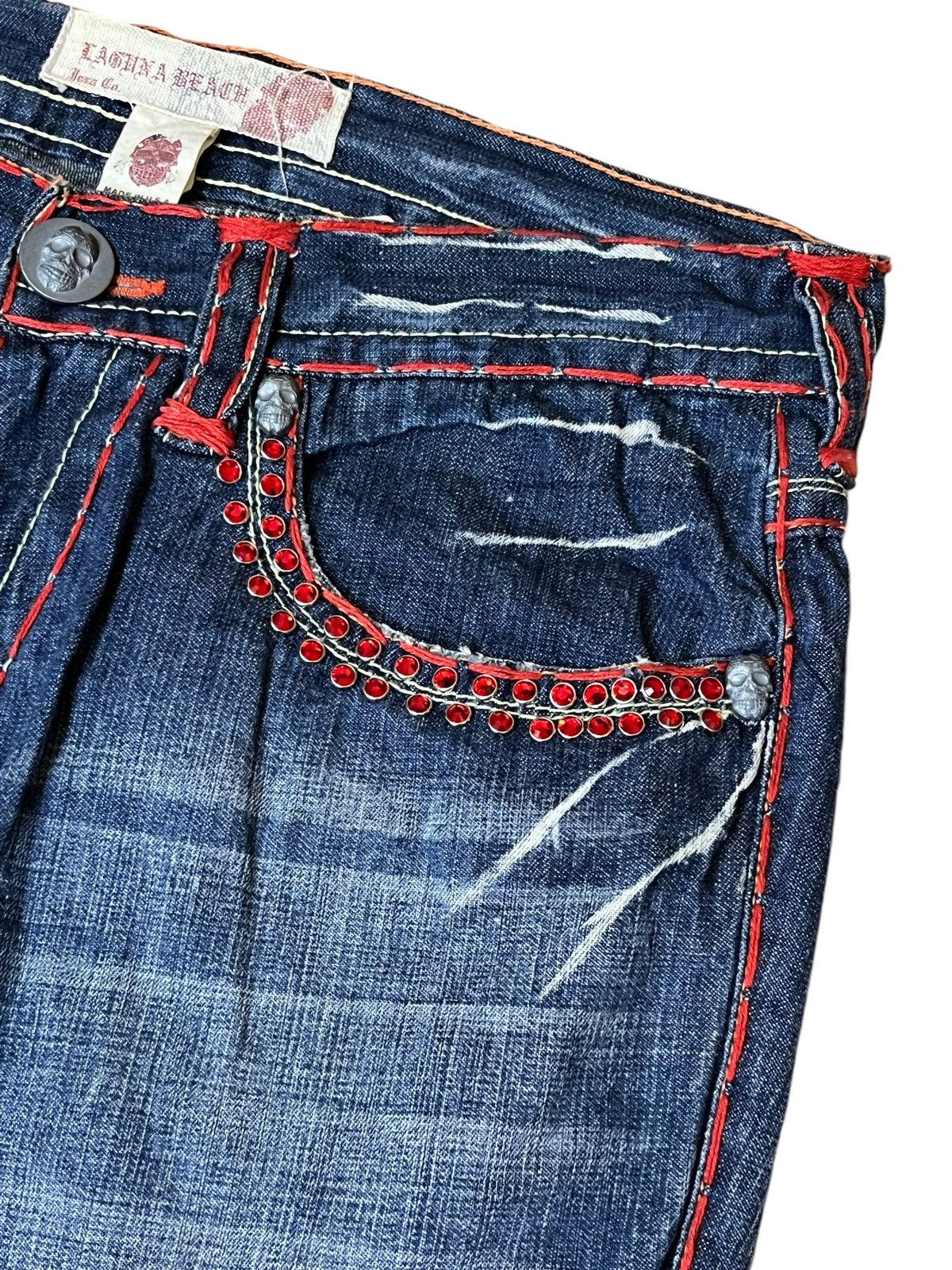 Japanese Brand FLARED🔥LAGUNA BEACH RHINESTONE MADE IN USA FLARED JEANS Size US 36 / EU 52 - 4 Thumbnail