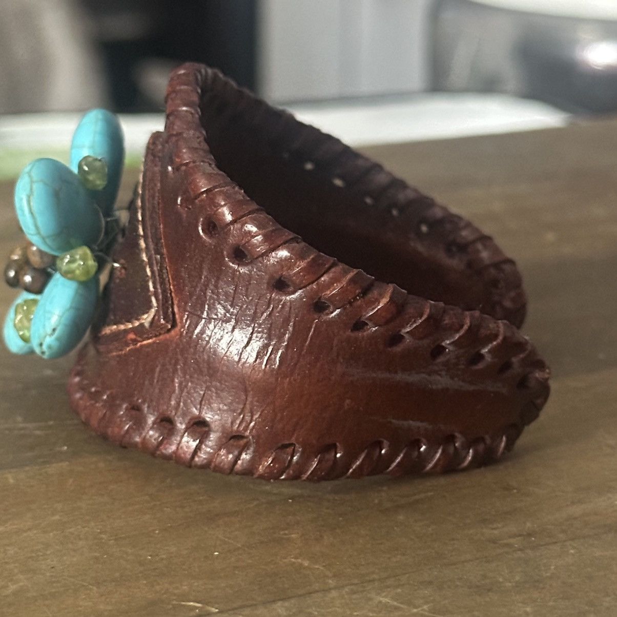 Other Boho turquoise flower wide leather cuff bracelet Size ONE SIZE - 6 Thumbnail