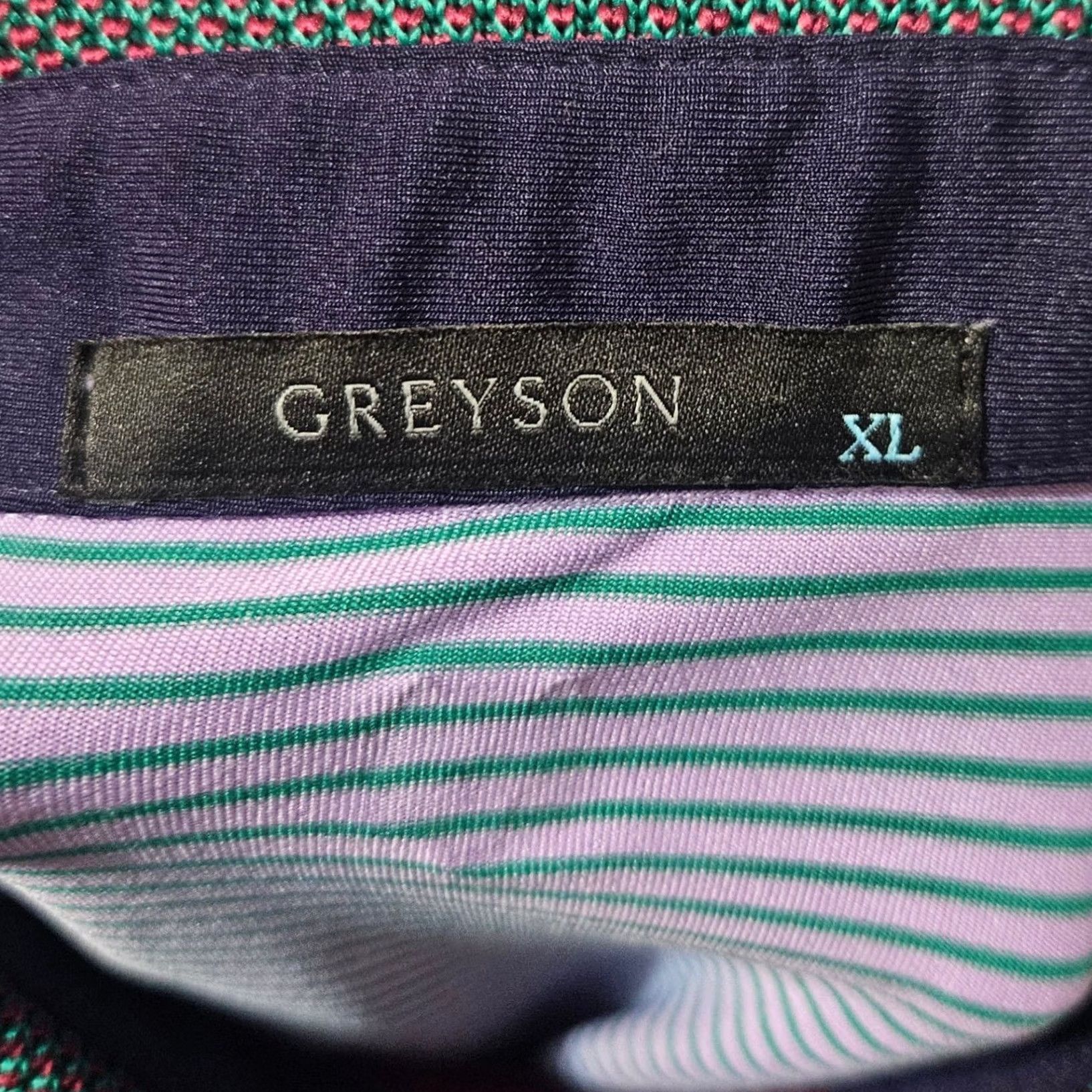 Vintage Greyson Golf Polo Shirt XL Purple Green Striped Short Sleeve LOGO Men's Size US XL / EU 56 / 4 - 3 Thumbnail