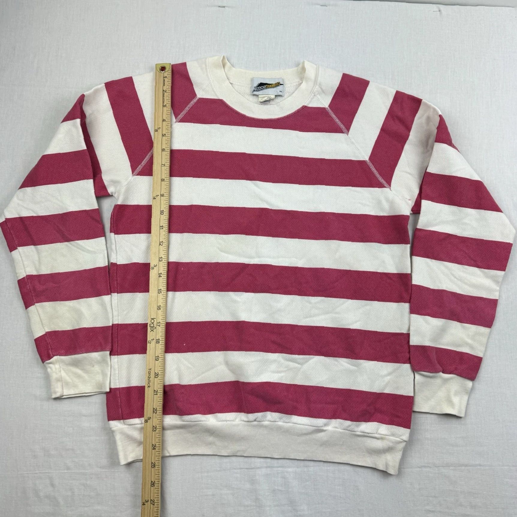 Pinko VINTAGE Transaction Sweatshirt Women's XL Striped Pink White 70s 1970s Pullover Activewear UK US Made Womens Size XL / US 12-14 / IT 48-50 - 7 Thumbnail