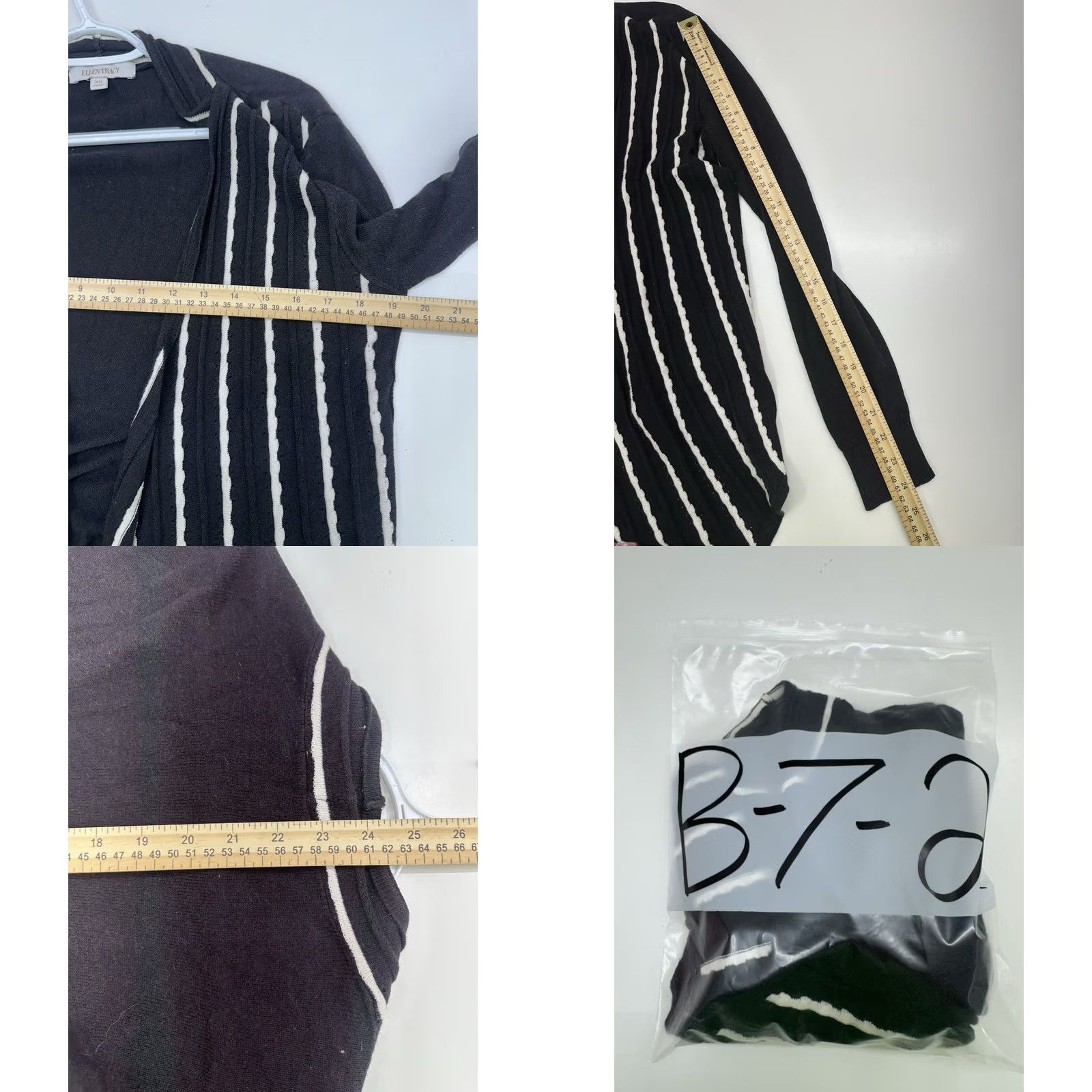 Ellen Tracy Ellen Tracy Cardigian Womens Size XS Black White Strip Long Sleeve Open Front Size XS / US 0-2 / IT 36-38 - 8 Thumbnail