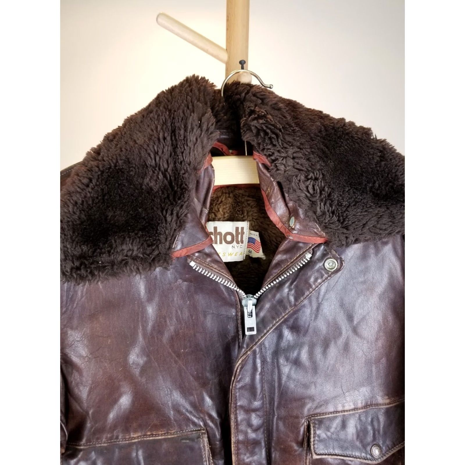 Schott VINTAGE Schott G-1 STYLE FLIGHT LEATHER JACKET SZ 44 WITH LINING Jacket Men Brown 70s Military Motorcycle Lined Size US S / EU 44-46 / 1 - 2 Thumbnail