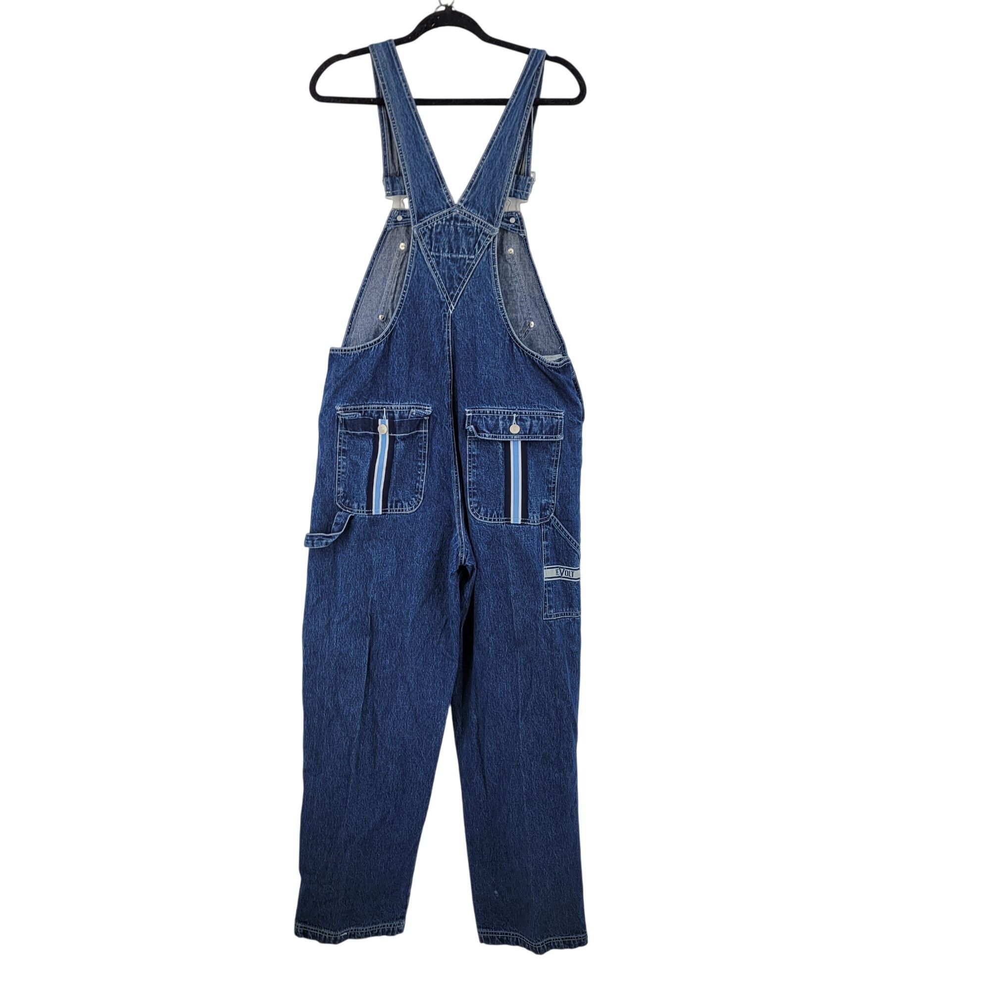 Vintage Vtg 80s Revolt Denim Overalls Sz L Cotton Racing Stripe Pock Size 34" / US 12 / IT 48 - 13 Thumbnail