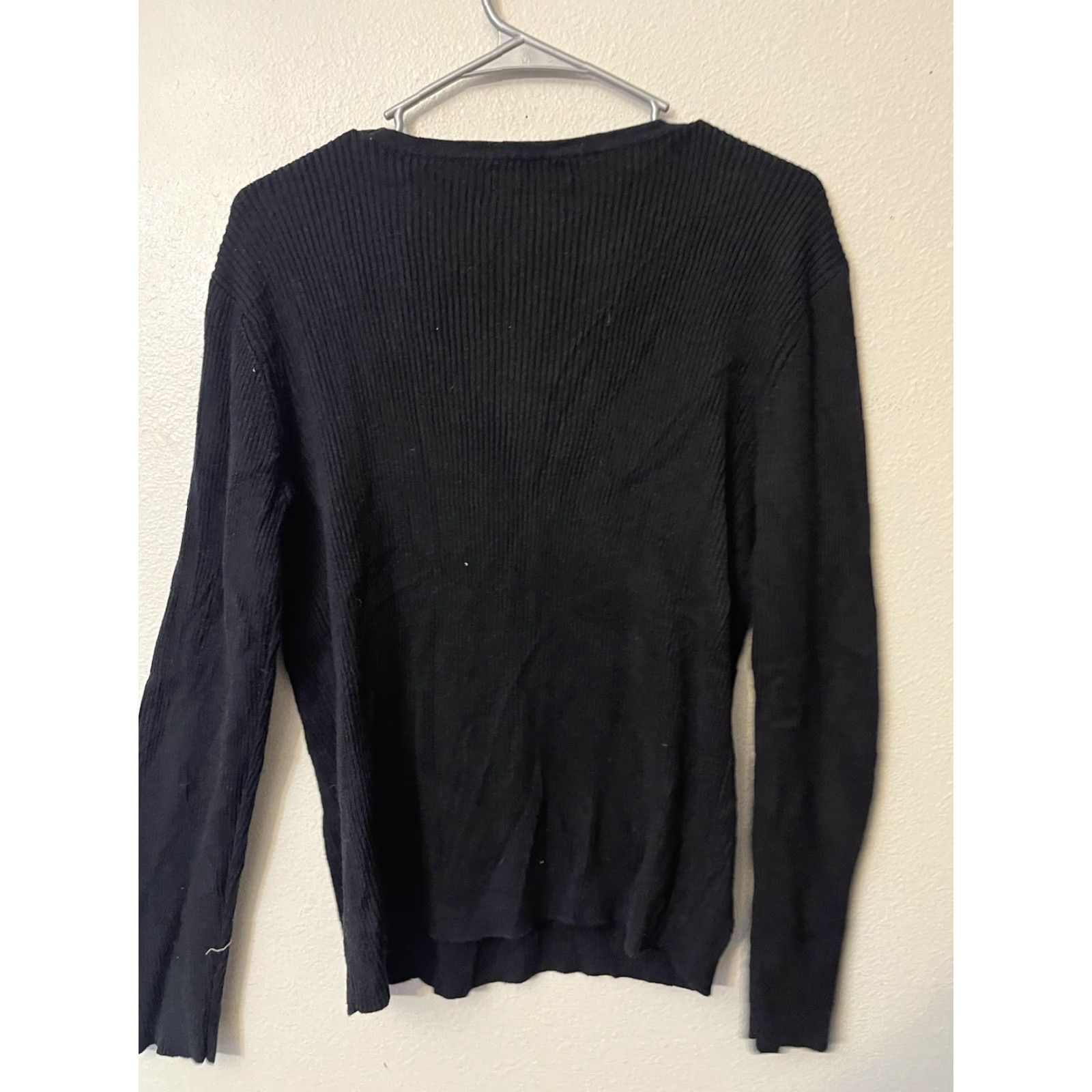 Liz Claiborne Liz Claiborne Sweater Womens XL Black Ribbed Button Shoulder Crewneck Pullover Knit Cardigan? Size XL / US 12-14 / IT 48-50 - 3 Thumbnail