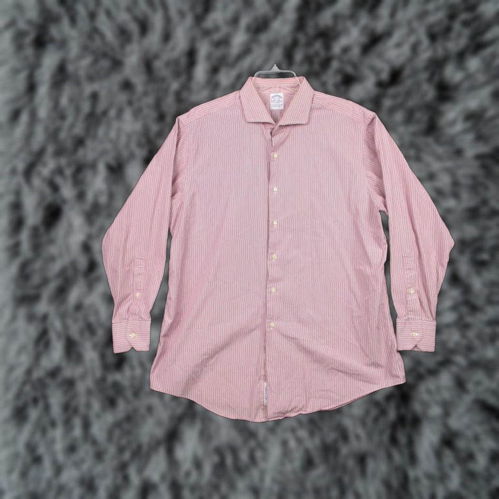 Brooks Brothers Brooks Brothers Dress Shirt Mens 17.5 Slim Fit Long Sleeve Red Striped 100% Cotton USA Mens Size 48R - 1 Thumbnail