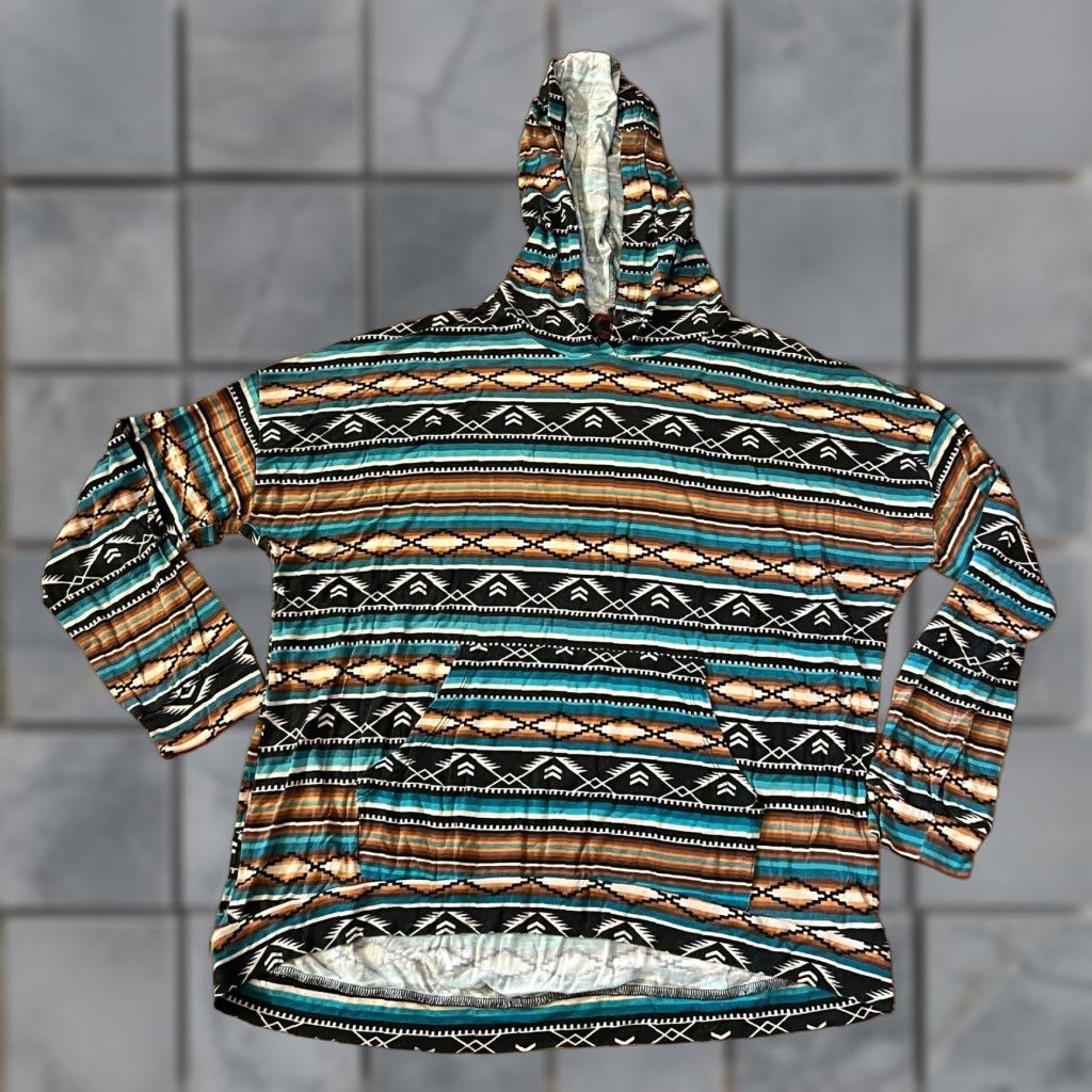 Vintage Rock and Roll Cowgirl Shirt Hoodie Womens Large Aztec Western Long Sleeve Green L Womens Pullover Regular Size L / US 10 / IT 46 - 1 Thumbnail