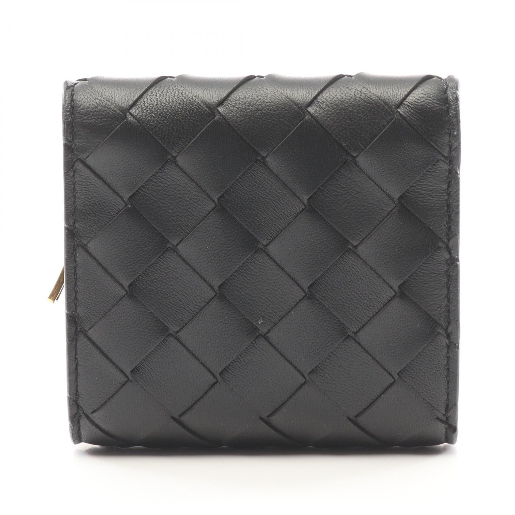 Bottega Veneta Bottega Veneta Intrecciato Compact Trifold Wallet Leather Black Size ONE SIZE - 1 Thumbnail