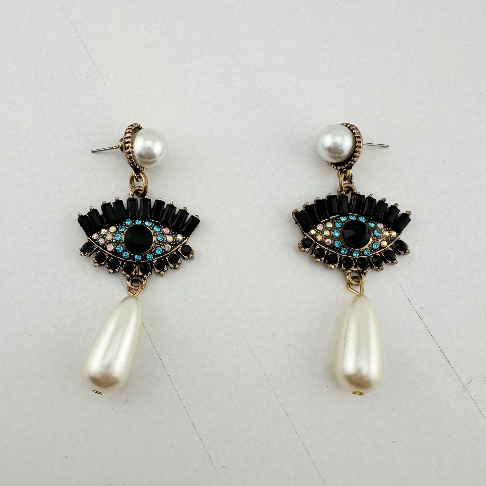 Other Evil Eye Rhinestone Pearl Drop Dangle Earrings Size ONE SIZE - 4 Thumbnail
